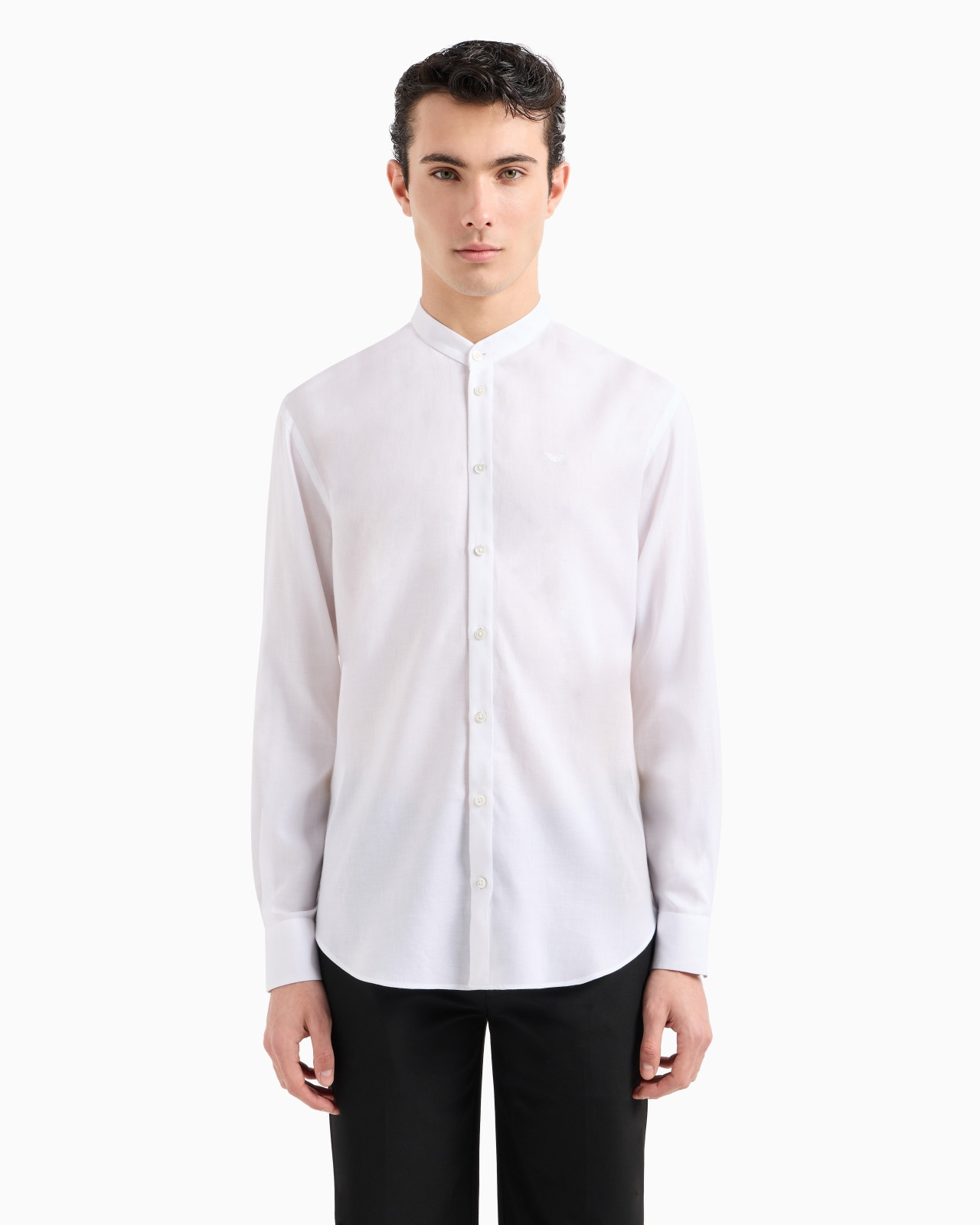 Wool-blend cotton shirt with guru collar - 2