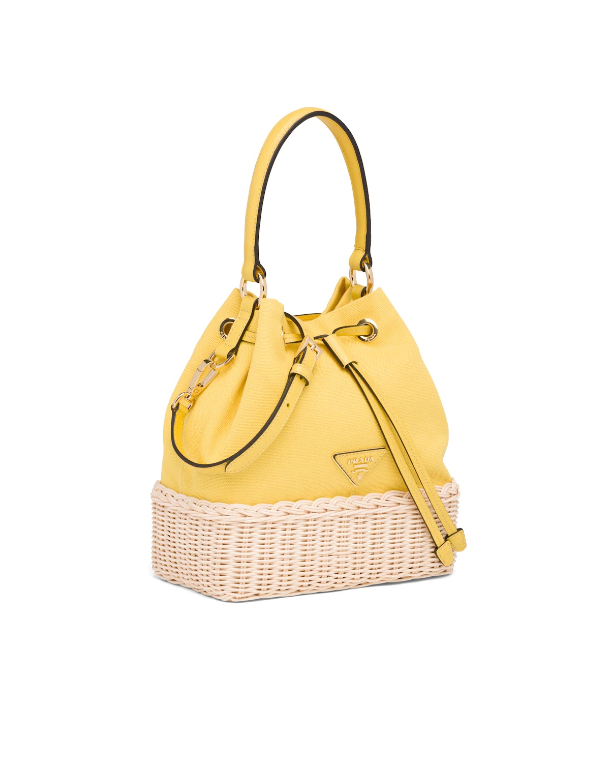 Wicker and Canvas Bucket Bag - 3