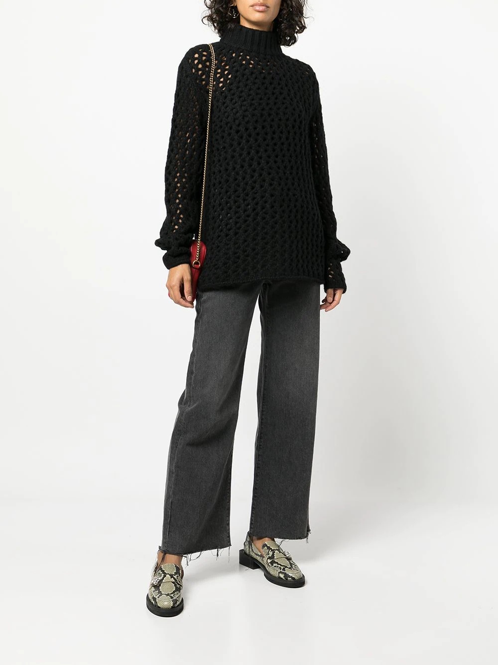 cross-net open-knit roll neck jumper - 3