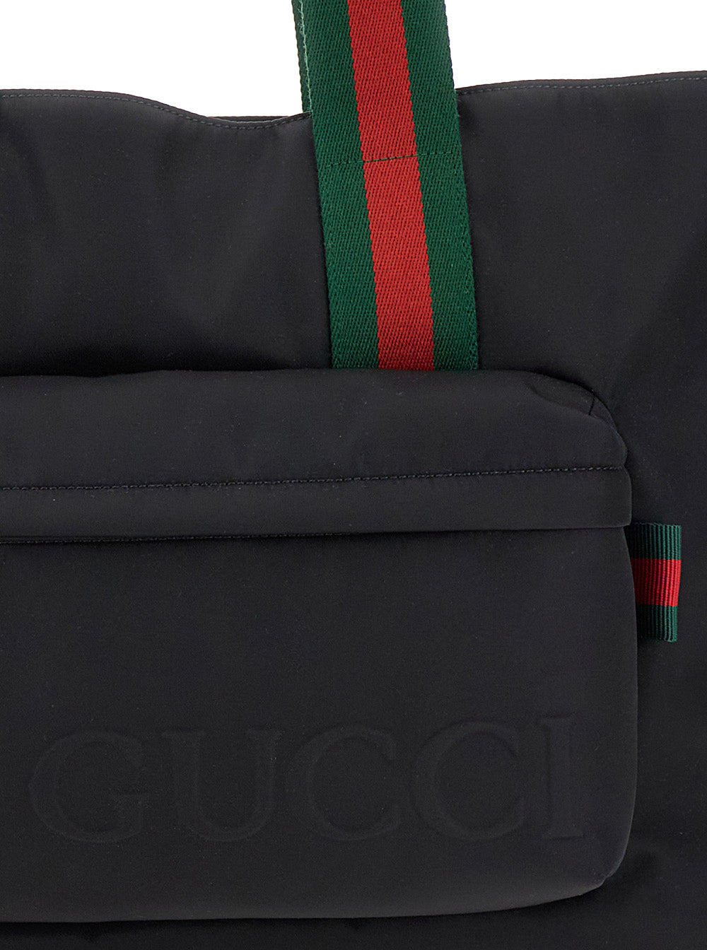 Gucci Men Black Tote Bag With Web Handles And Logo Lettering On The Front In Tech Fabric Man - 5