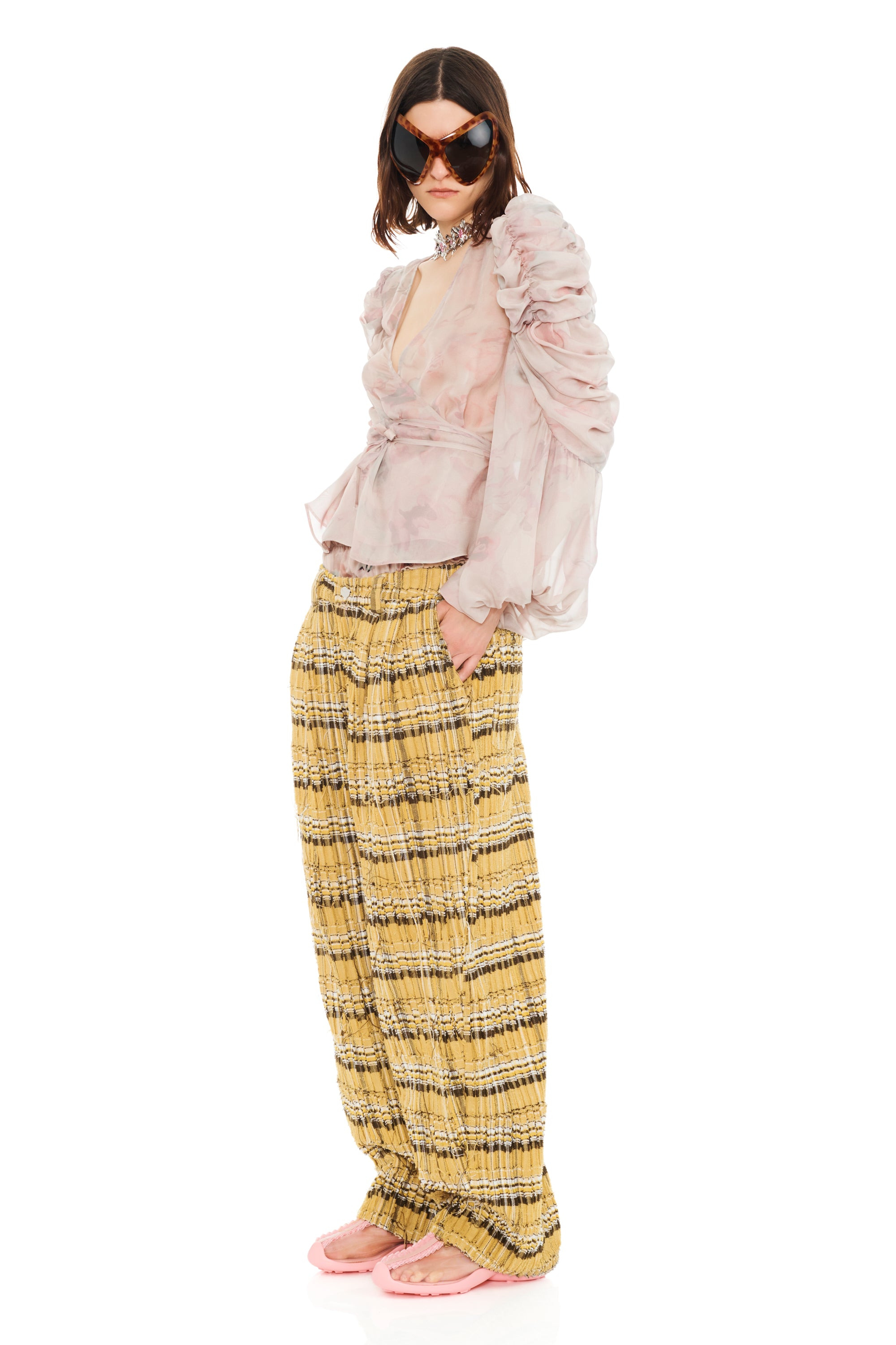 BEIGE WATERCOLOR ROSES CELOSIA WRAP TOP - 6