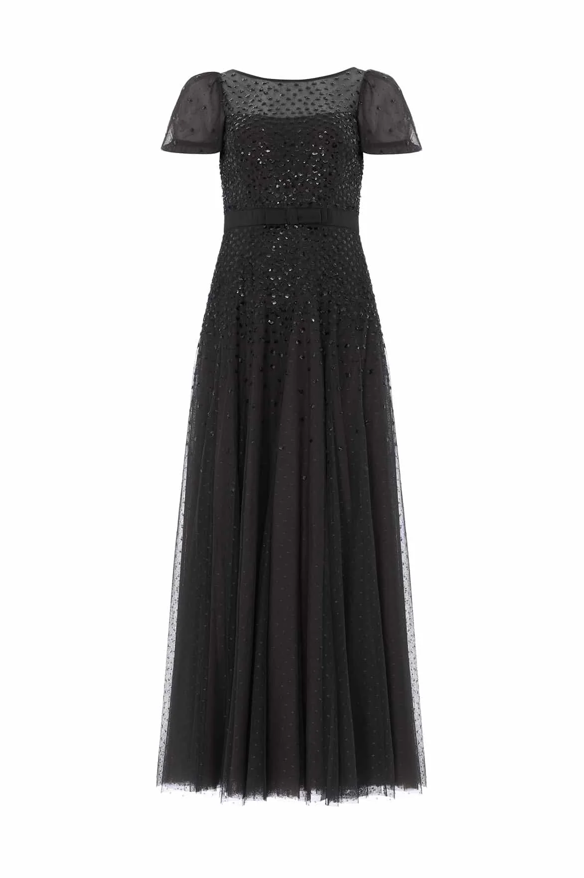 Sequin Cascade Bow Short Sleeve Gown - 1
