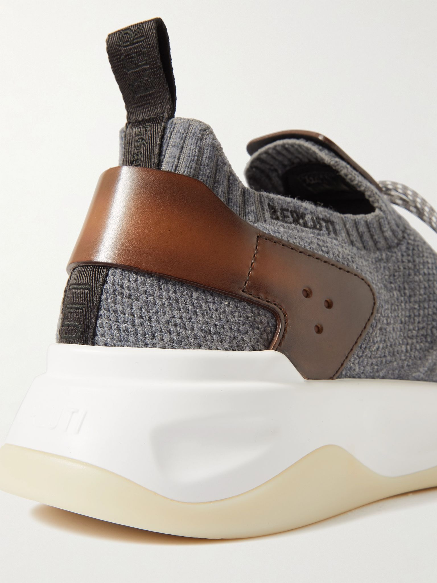 Shadow Venezia Leather-Trimmed Stretch-Knit Sneakers Gray - 5