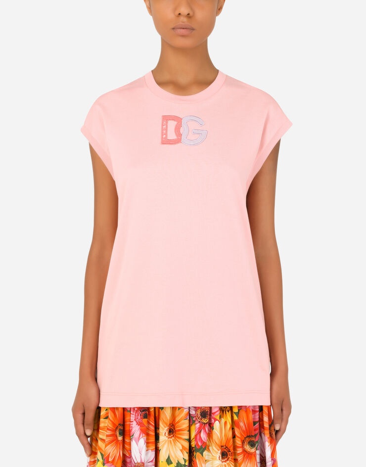 Jersey T-shirt with patent leather DG patch - 1