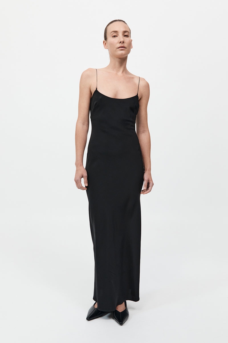 Fine Chain Silk Slip Dress - Black - 2