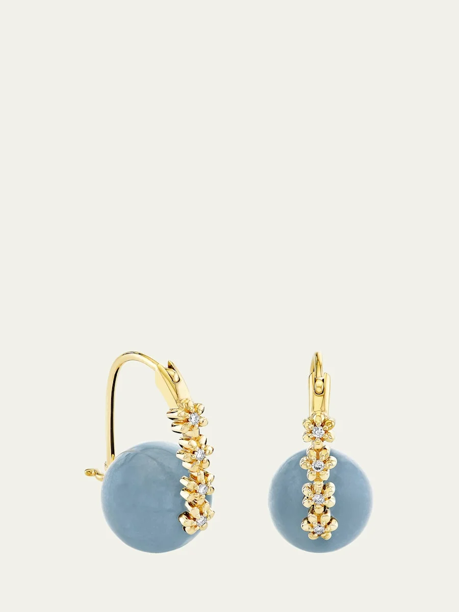14K Diamond Tiny Daisy on Agate Earrings, 10mm - 1