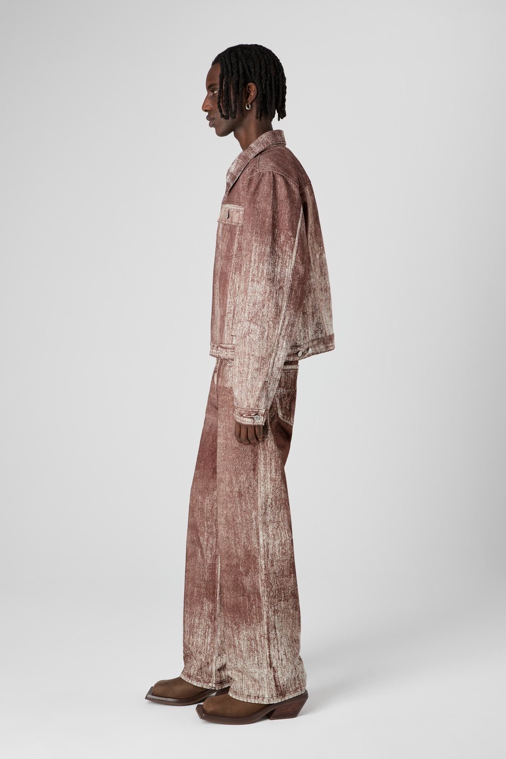 Terracotta Paint Print Denim Jacket - 4