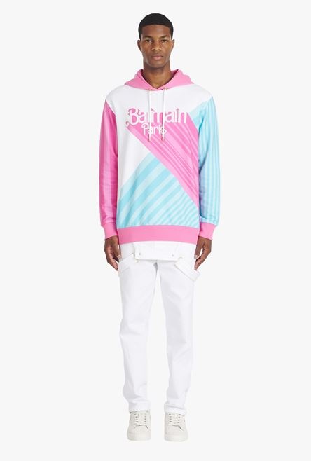 Balmain x Barbie - Multicolor eco-designed cotton sweatshirt with pink Balmain logo print - 4