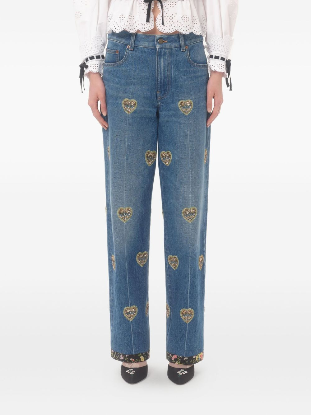 heart-embossed jeans - 3