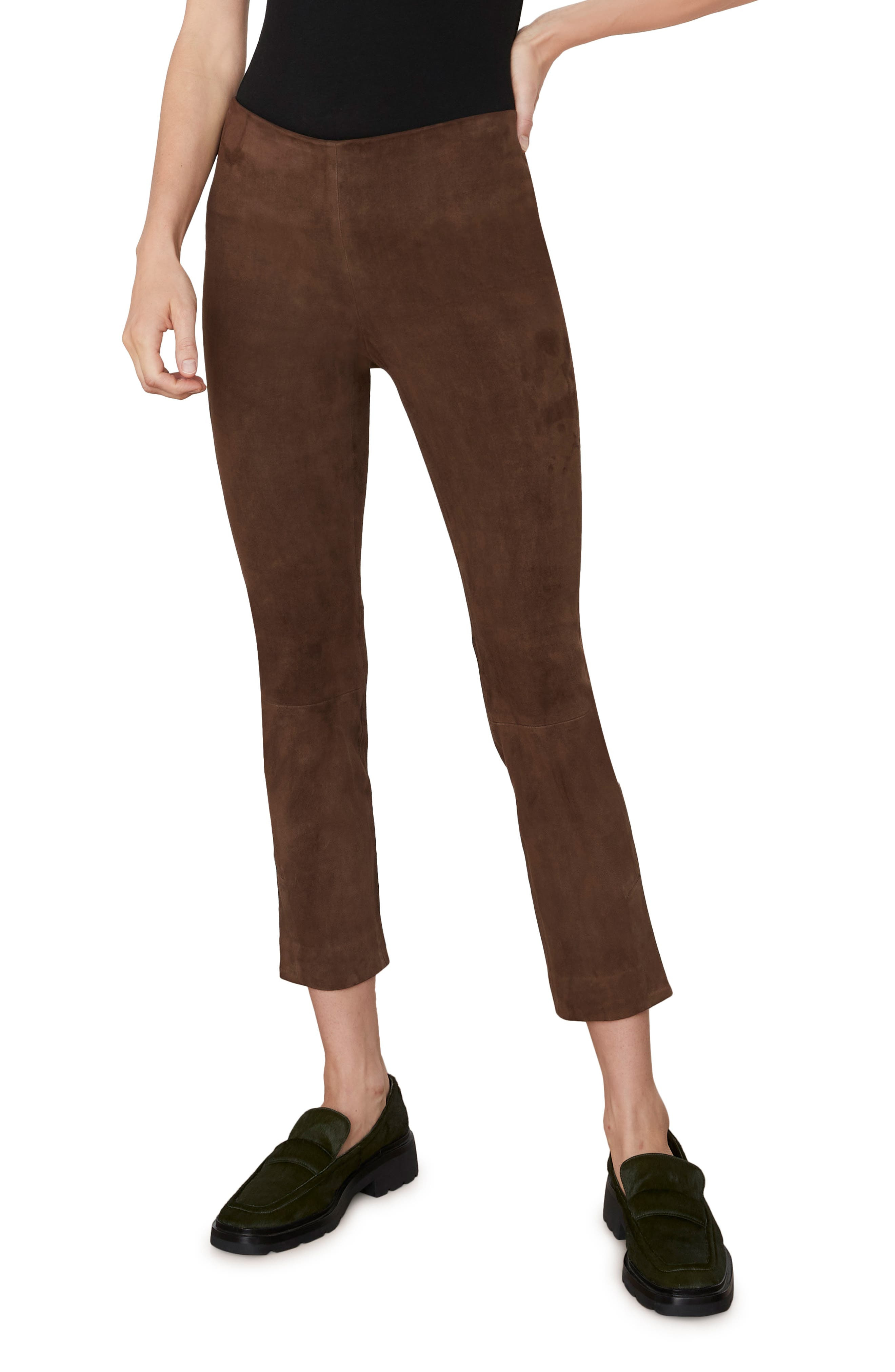 Stretch Suede Split Hem Crop Pants - 1