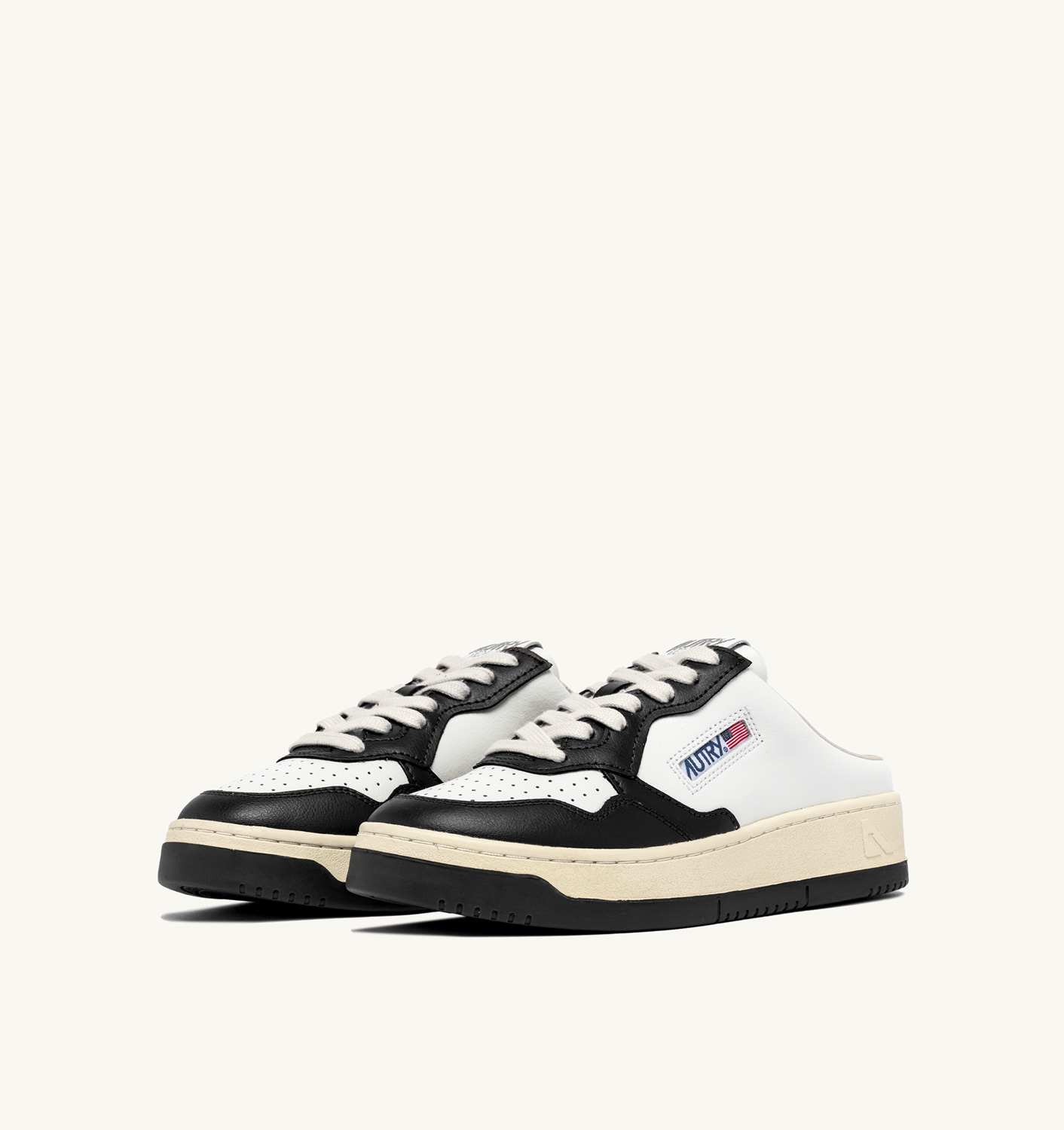 MEDALIST MULE SNEAKERS IN WHITE AND BLACK LEATHER - 2