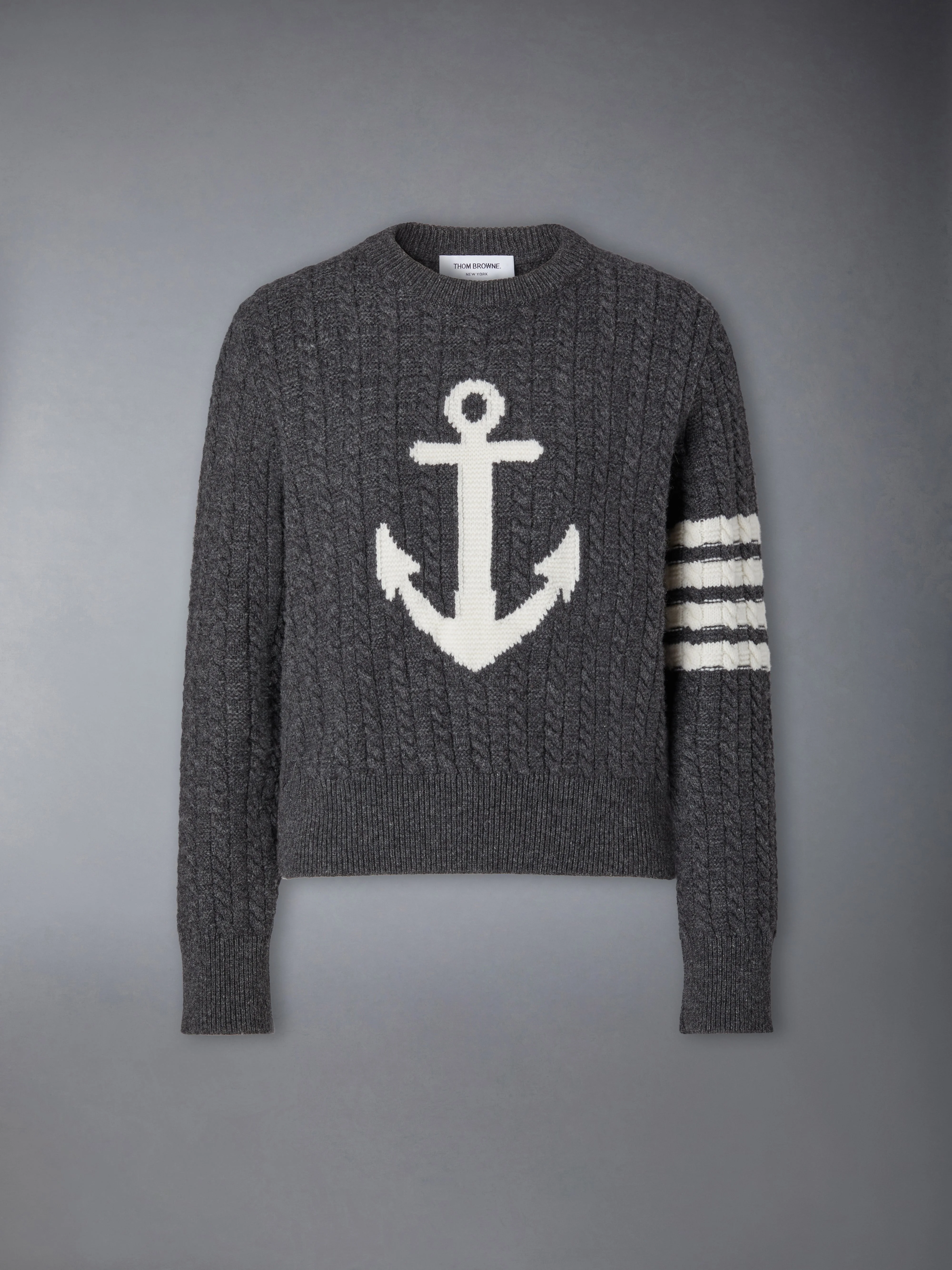MERINO WOOL 4-BAR INTARSIA ANCHOR PULLOVER - 1