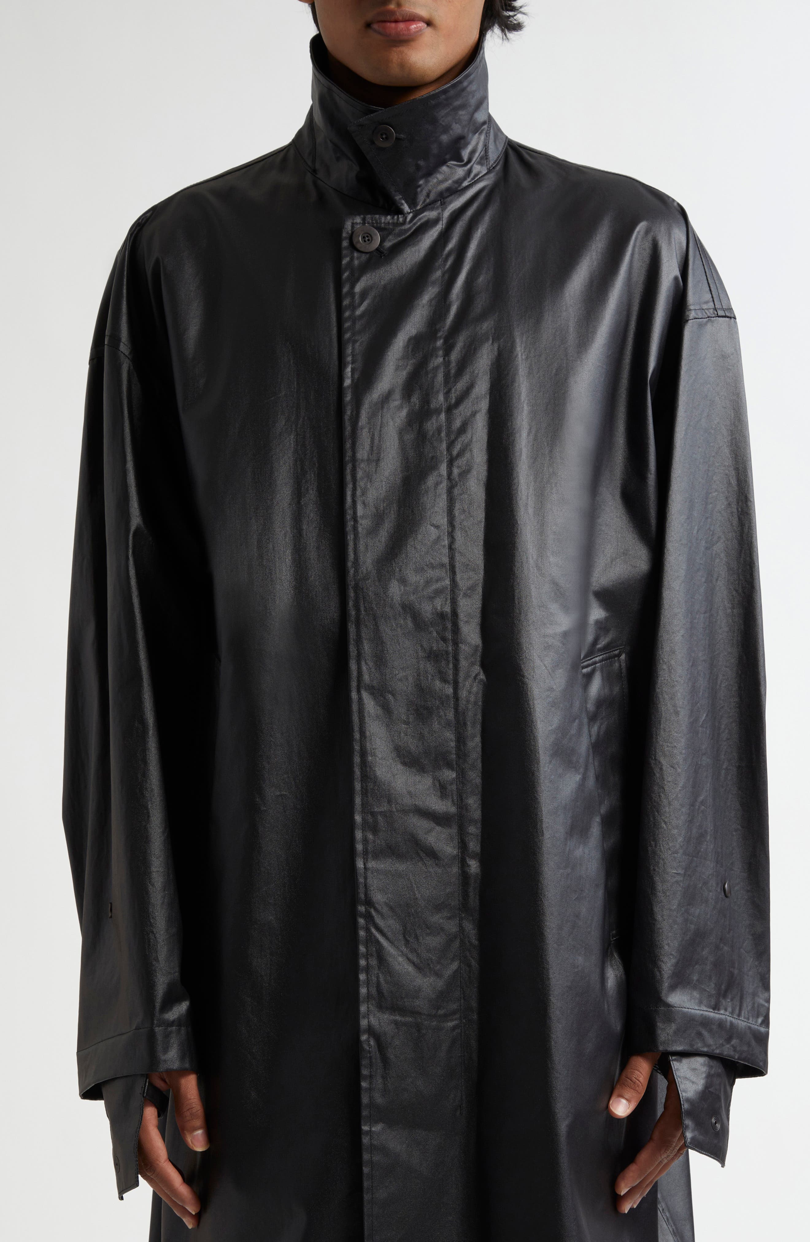Lemaire Boxy Coated Water Repellent Rain Coat in Ash Black at Nordstrom - 5