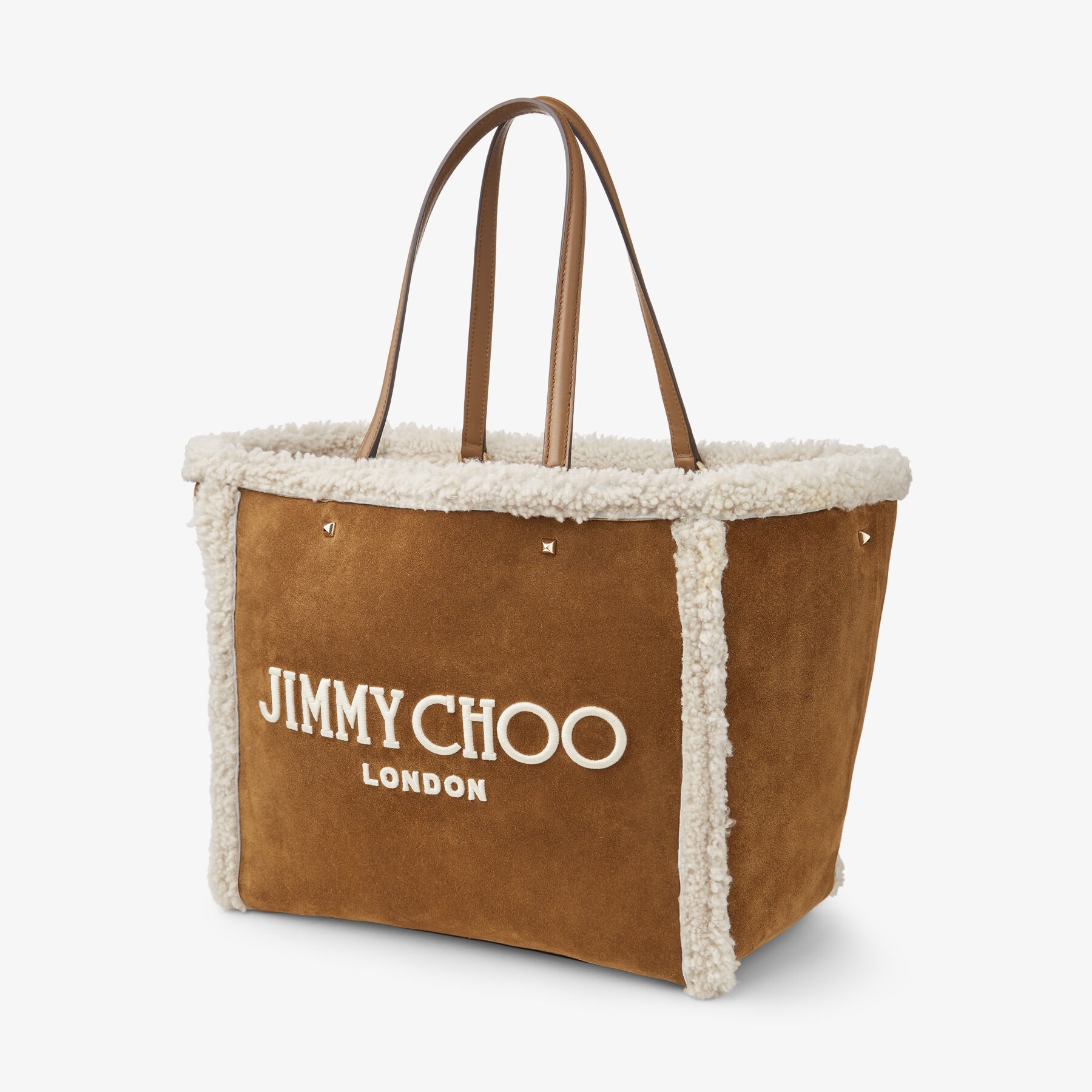 Avenue Tote Bag
Khaki Brown Suede and Shearling Tote Bag with Jimmy Choo Embroidery - 2