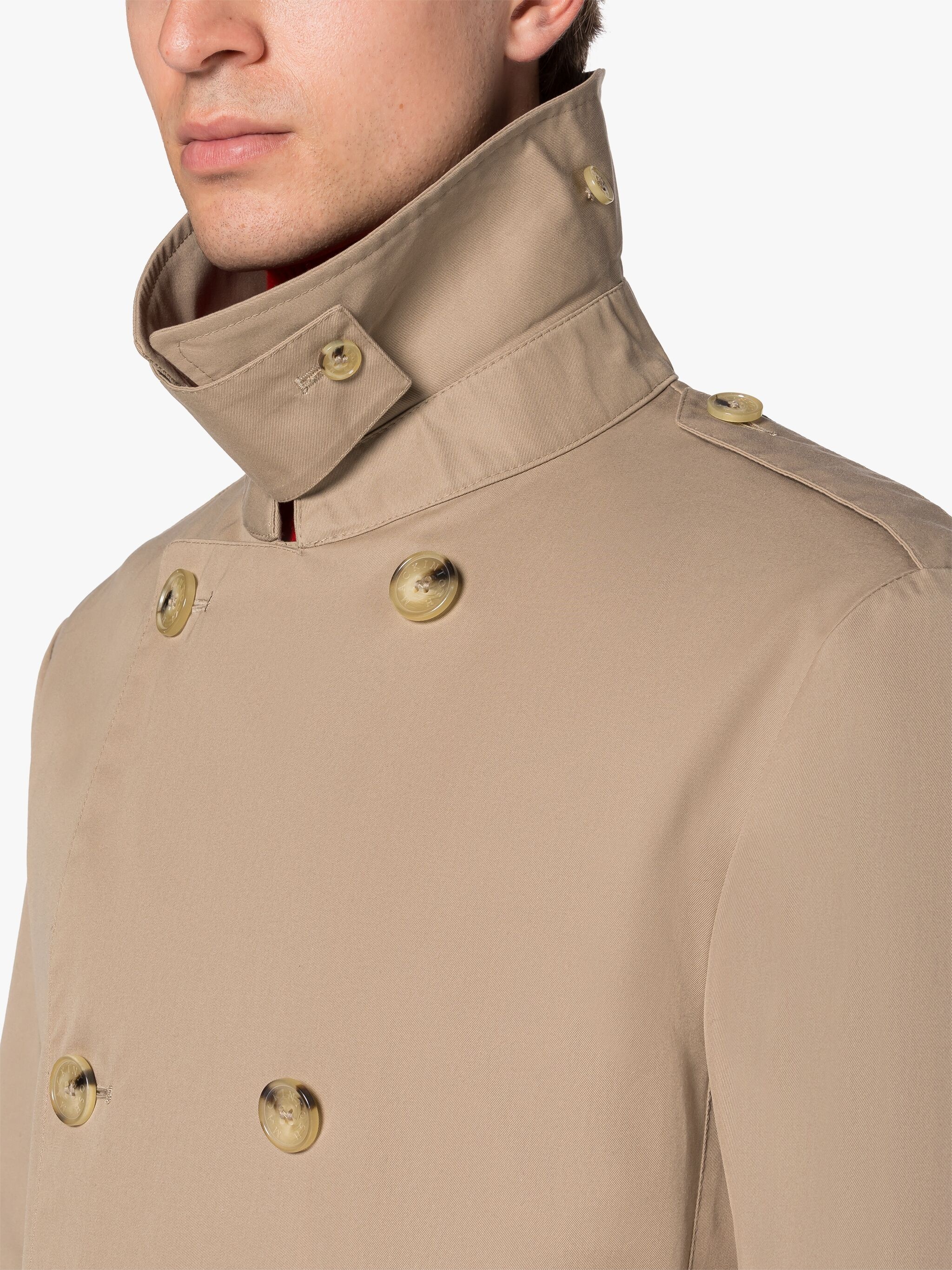ST JOHN BEIGE GABARDINE COTTON SHORT TRENCH COAT - 5
