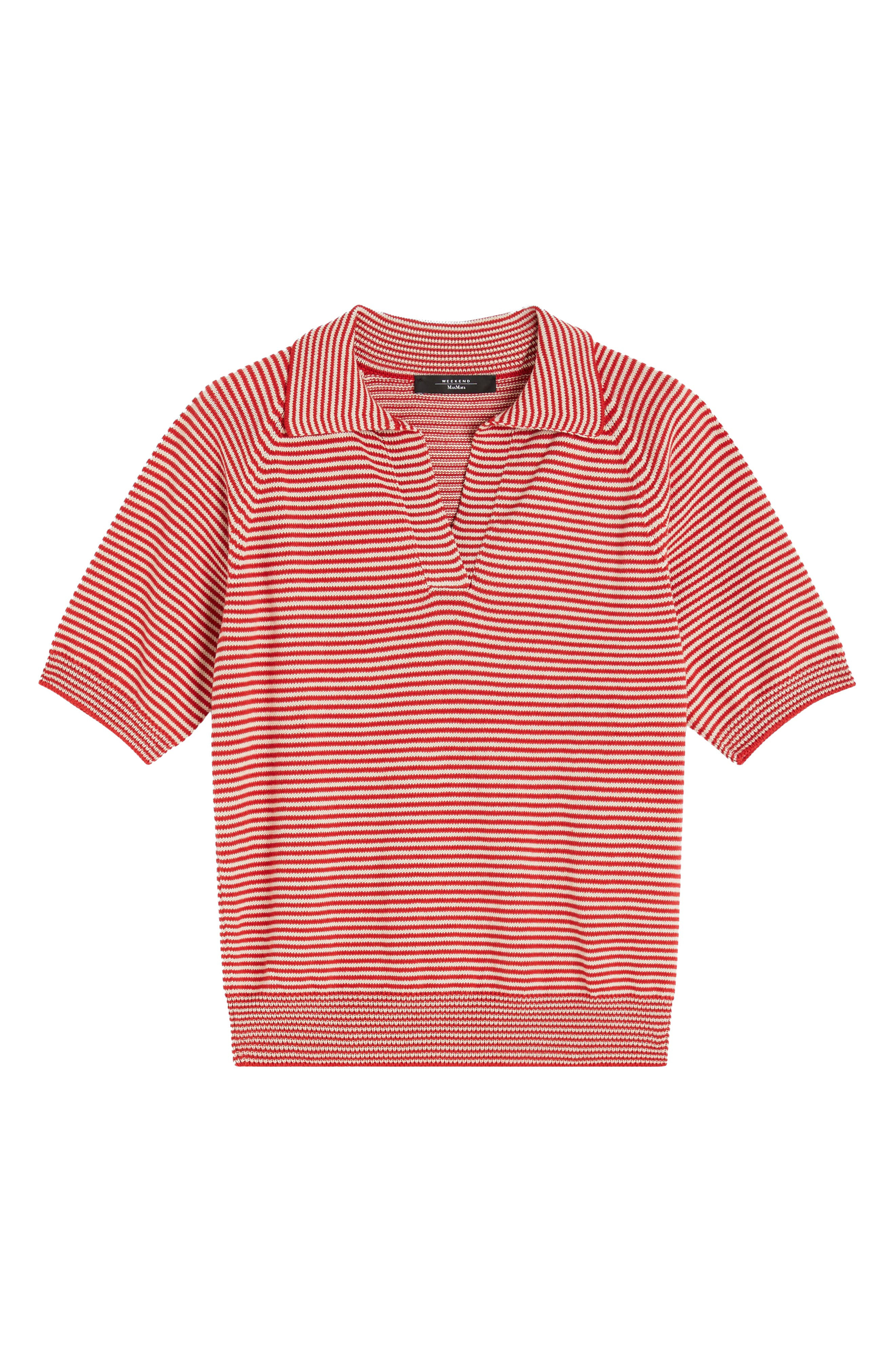 Weekend Max Mara Junior Stripe Cotton Polo Sweater in Red at Nordstrom - 3