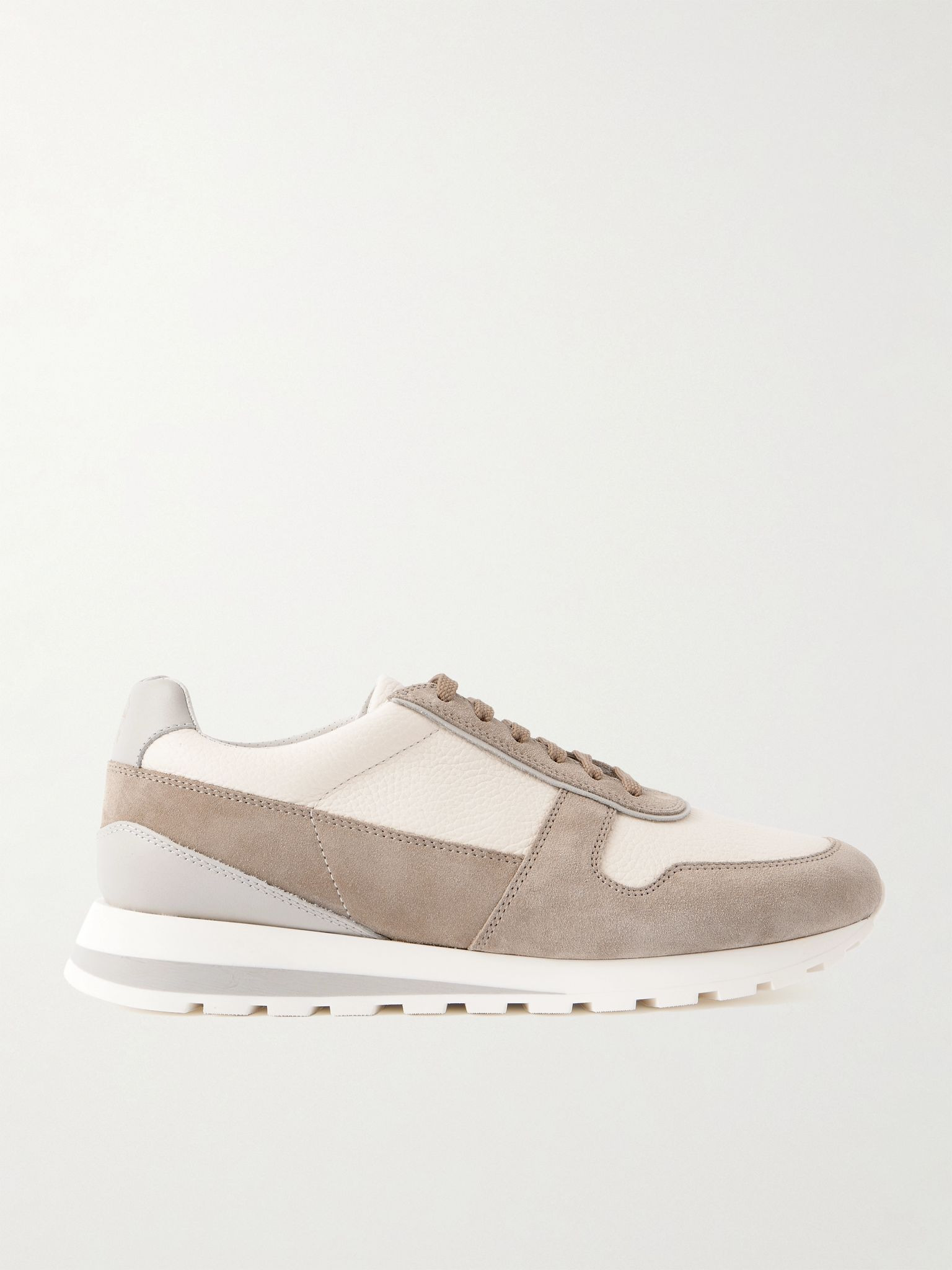 Olimpo Suede-Trimmed Full-Grain Leather Sneakers Beige - 1