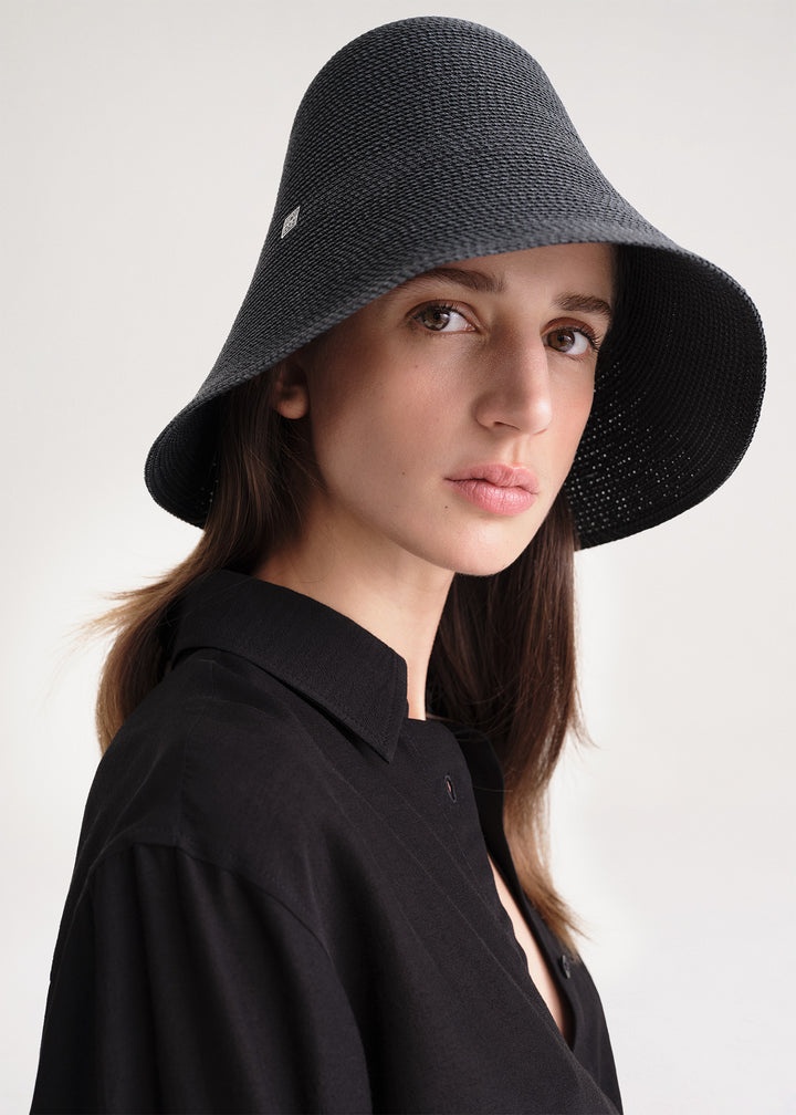 Woven paper straw hat black - 4
