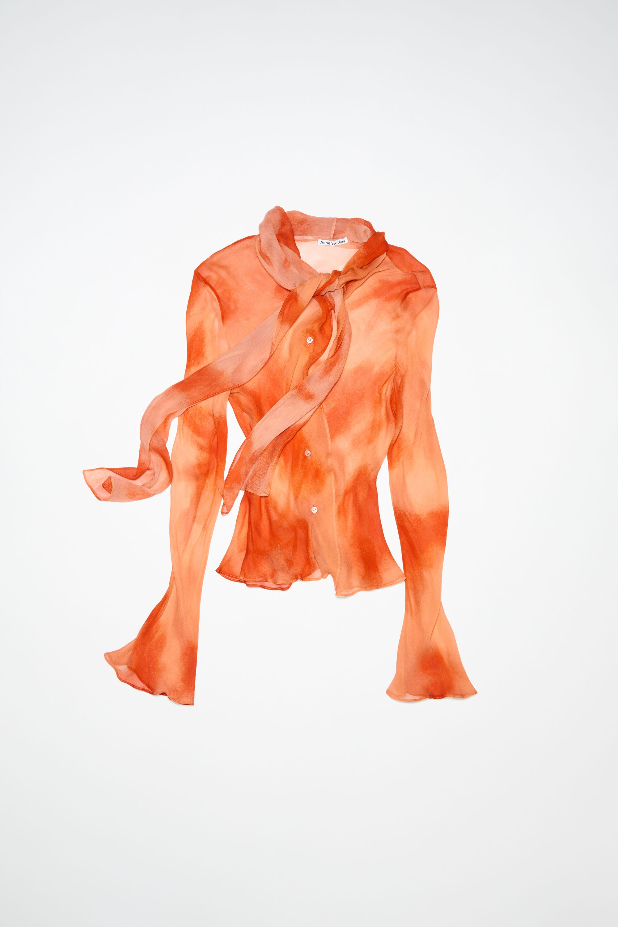 Crepe scarf blouse - Orange - 5
