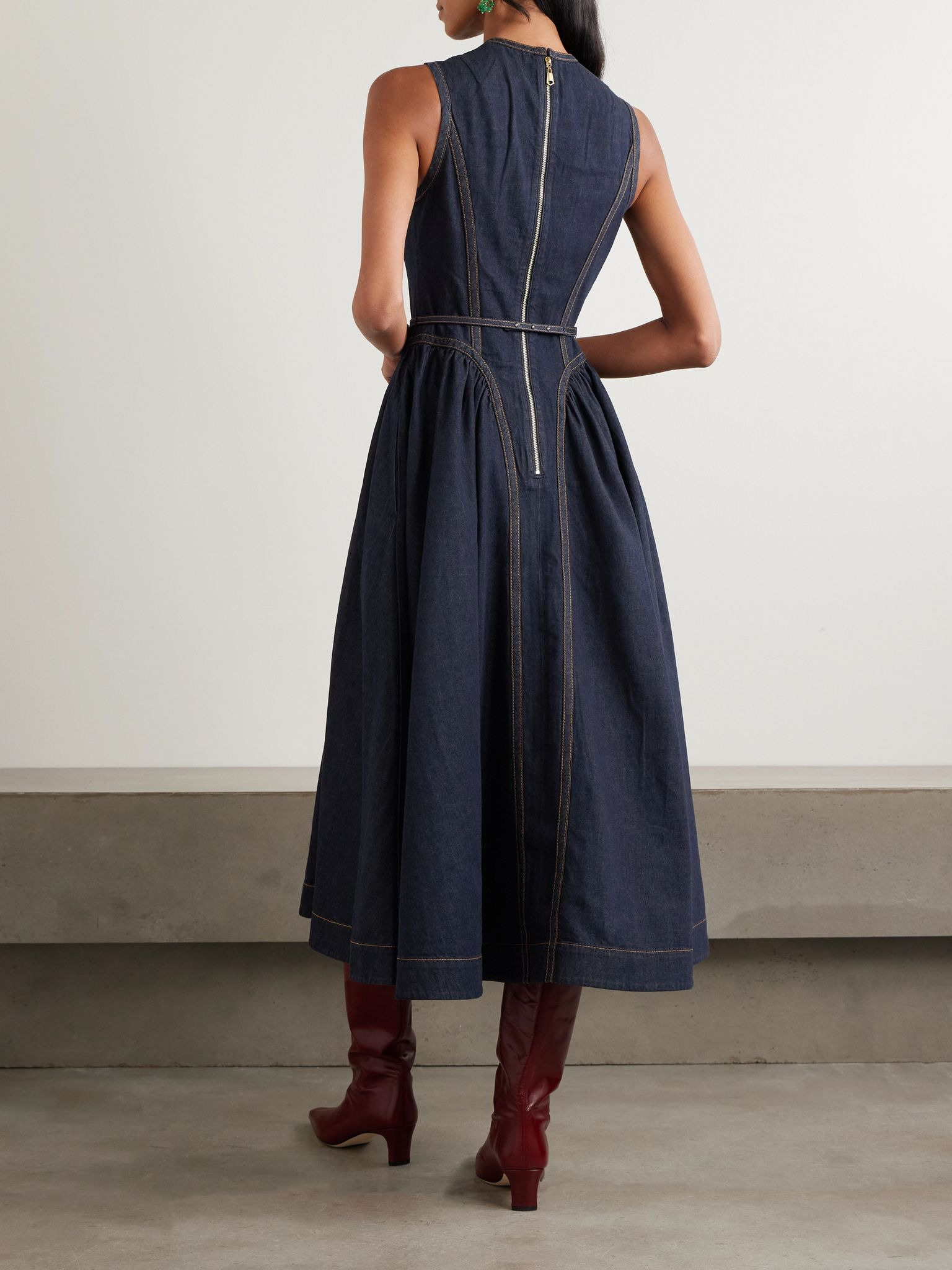 Belted denim midi dress Dark denim - 3