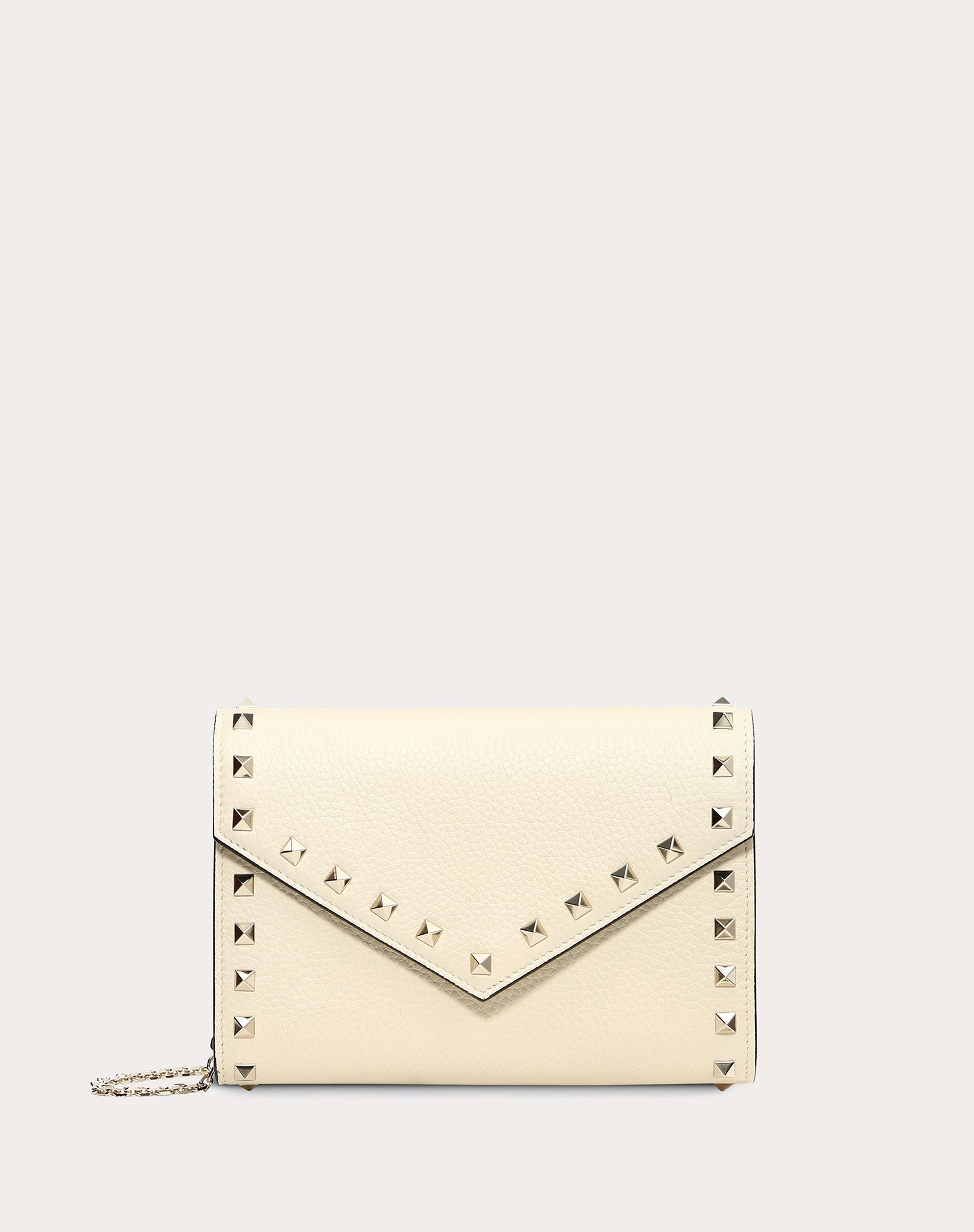 Rockstud Grainy Calfskin Wallet with Chain Strap - 1