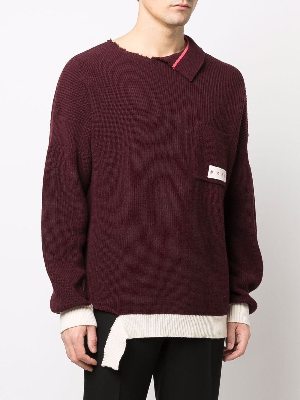 distressed logo-patch crew neck jumper - 4