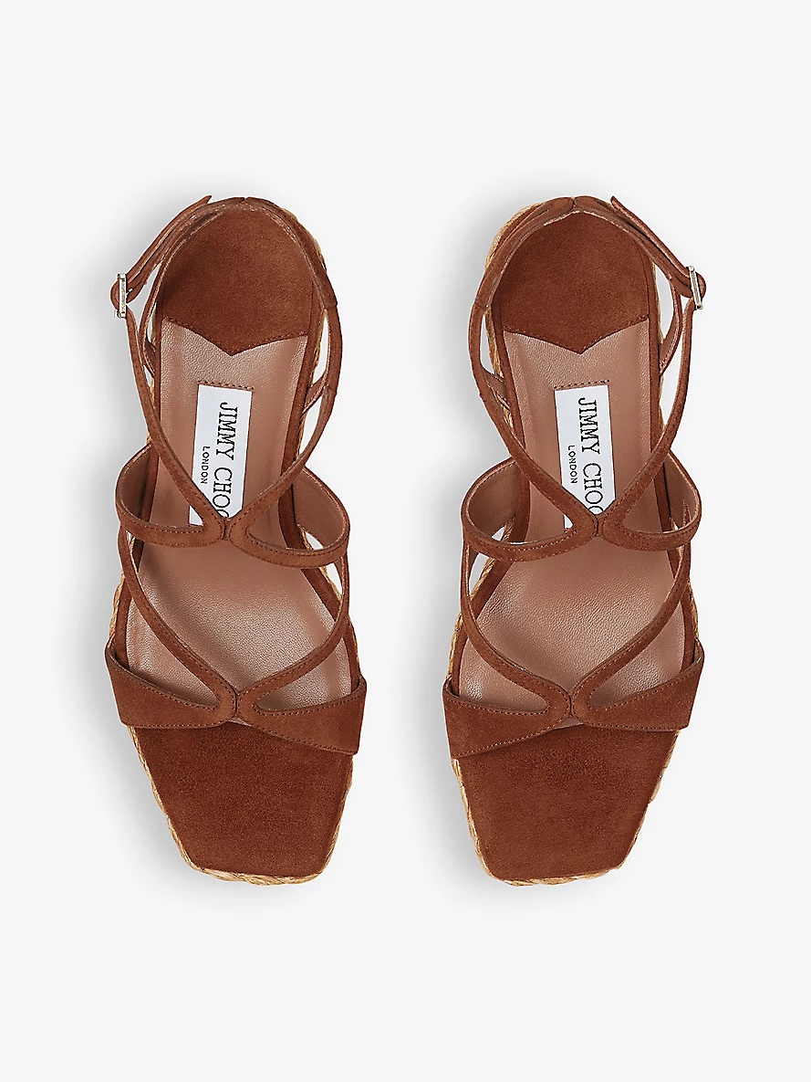 Ayla 85 suede and raffia wedge sandals - 2