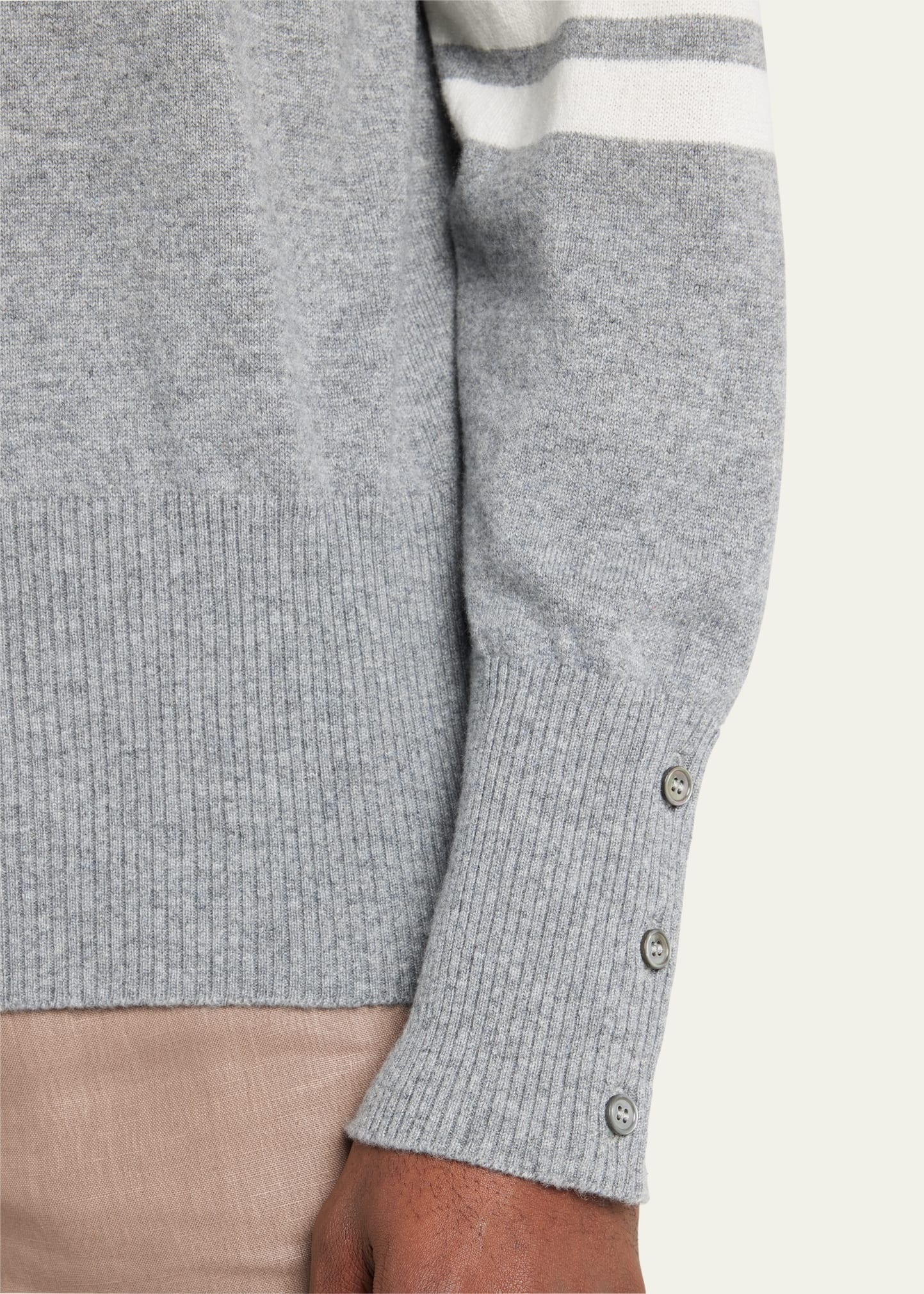Men's Striped-Sleeve Cashmere Sweater - 5