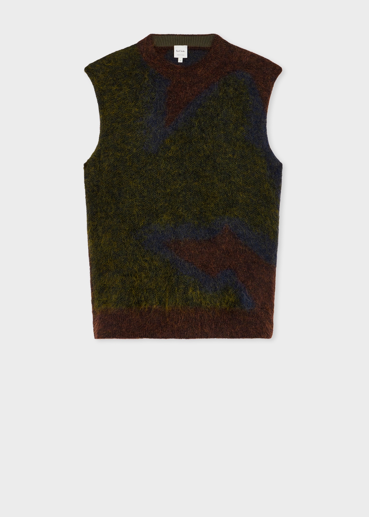 Dark Grey and Green 'Photogram Leaves' Mohair-Blend Knitted Vest - 1
