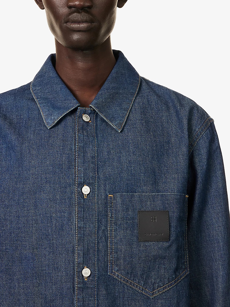 Brand-patch boxy-fit denim shirt - 5