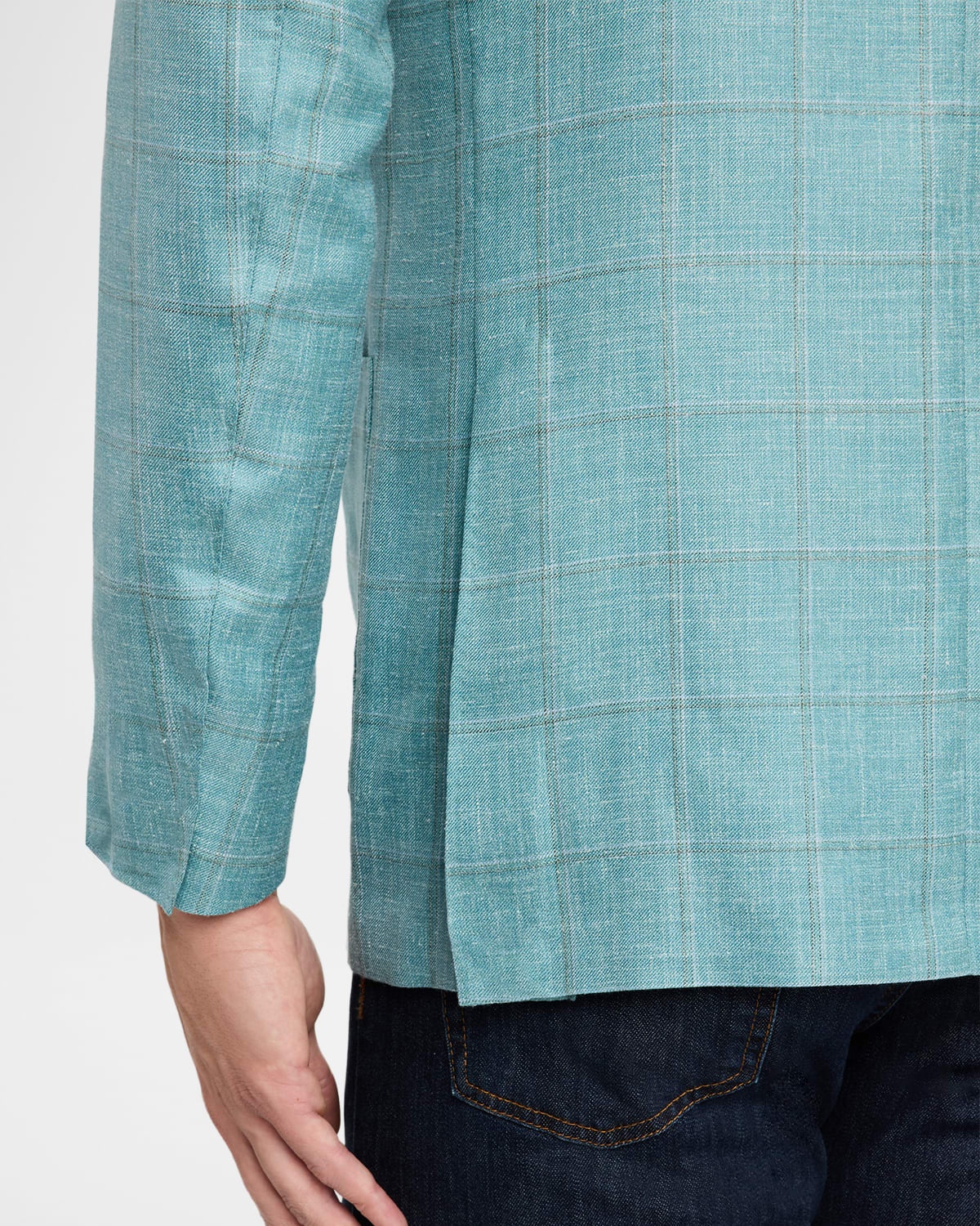 Men's Cashmere, Silk and Linen Windowpane Sport Coat - 8