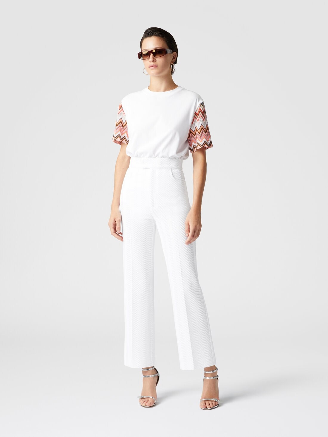 Classic trousers in cotton and zigzag viscose with cropped hem - 2