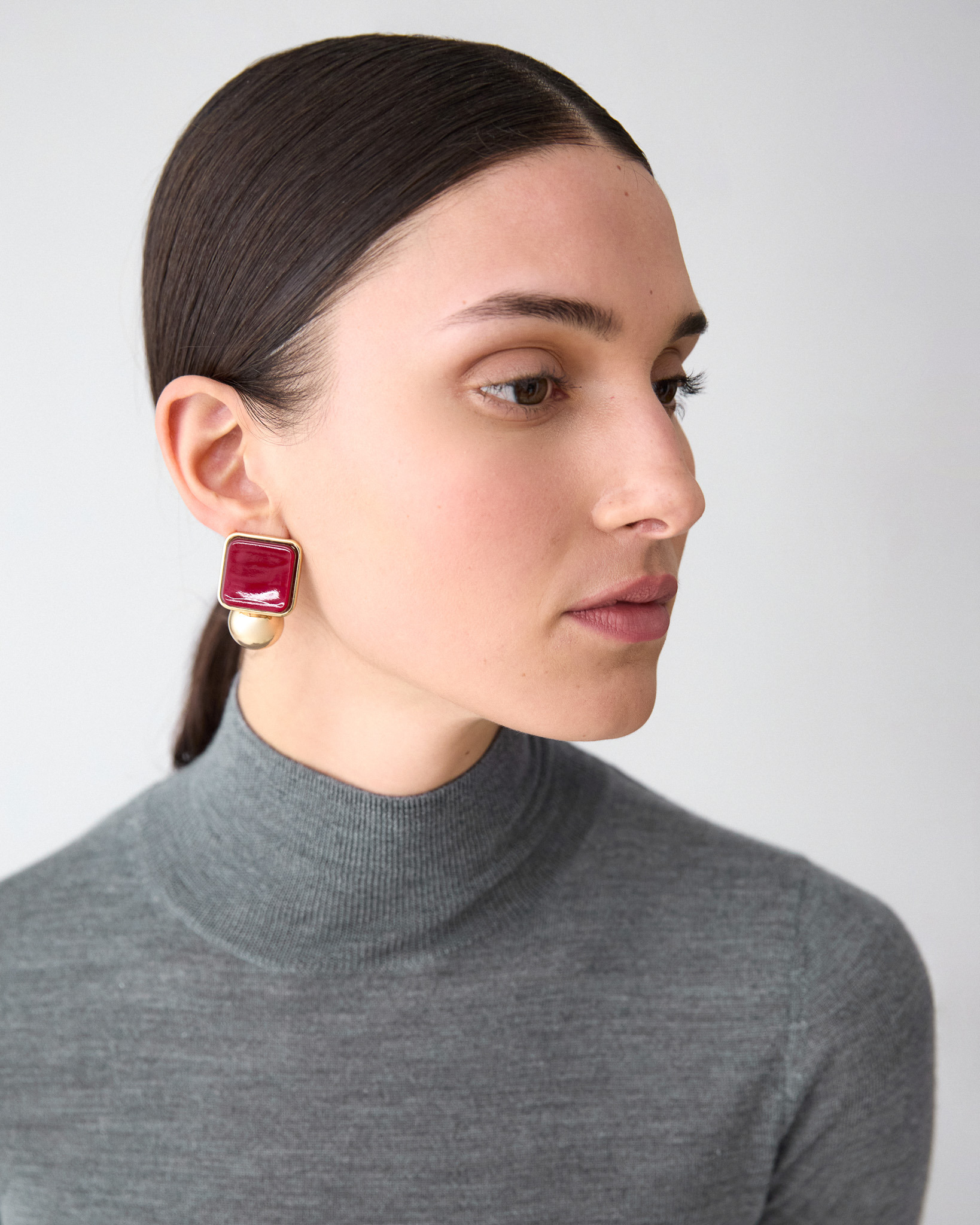 Gold Stud Earrings with Resin Squares - 2