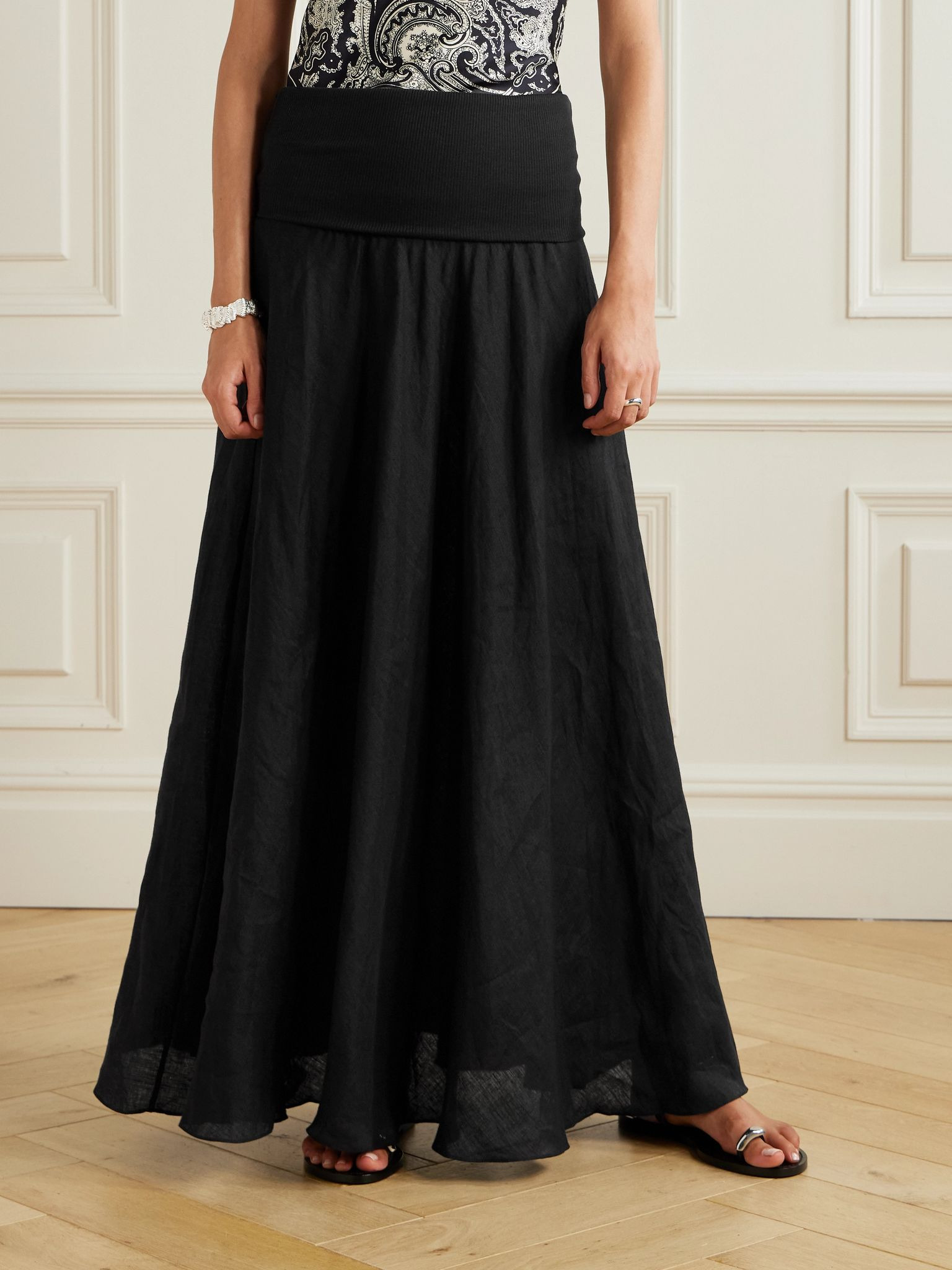 Light and Sound convertible linen-blend maxi skirt Black - 3