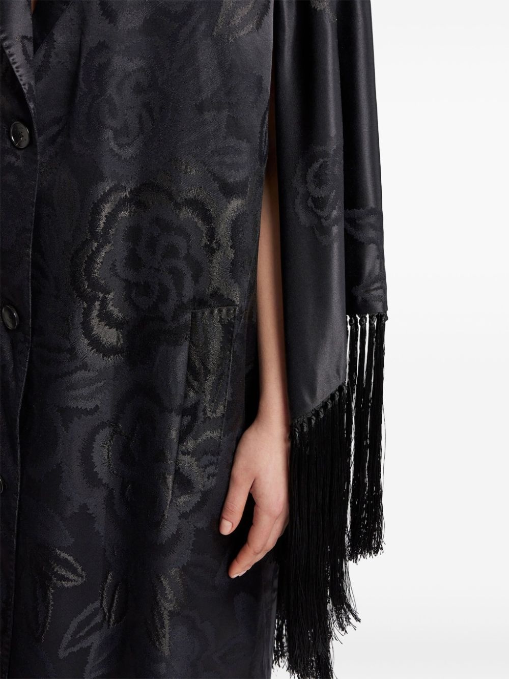 fringe-detail jacquard coat - 4