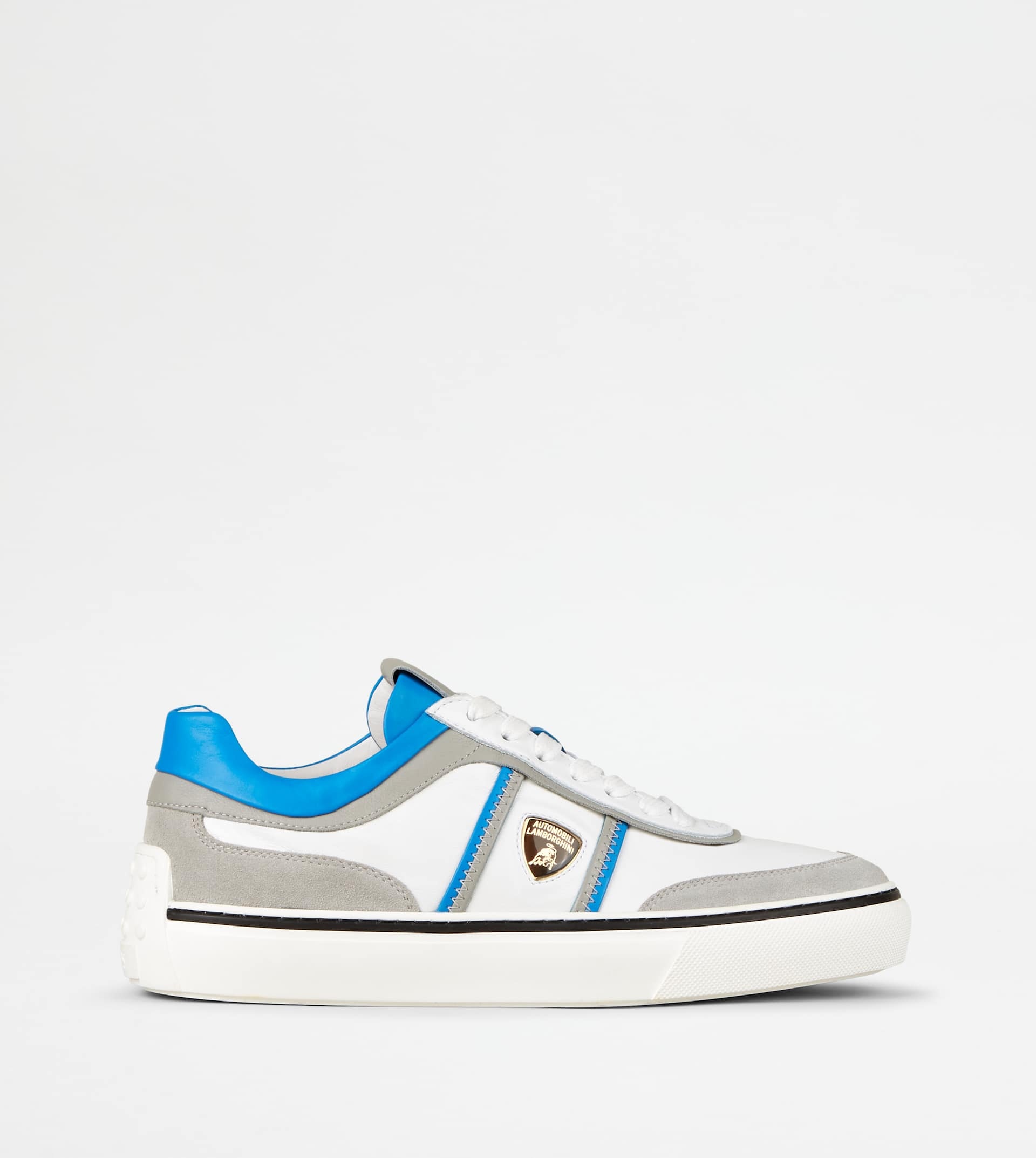 SNEAKERS IN LEATHER - GREY, WHITE, LIGHT BLUE - 1