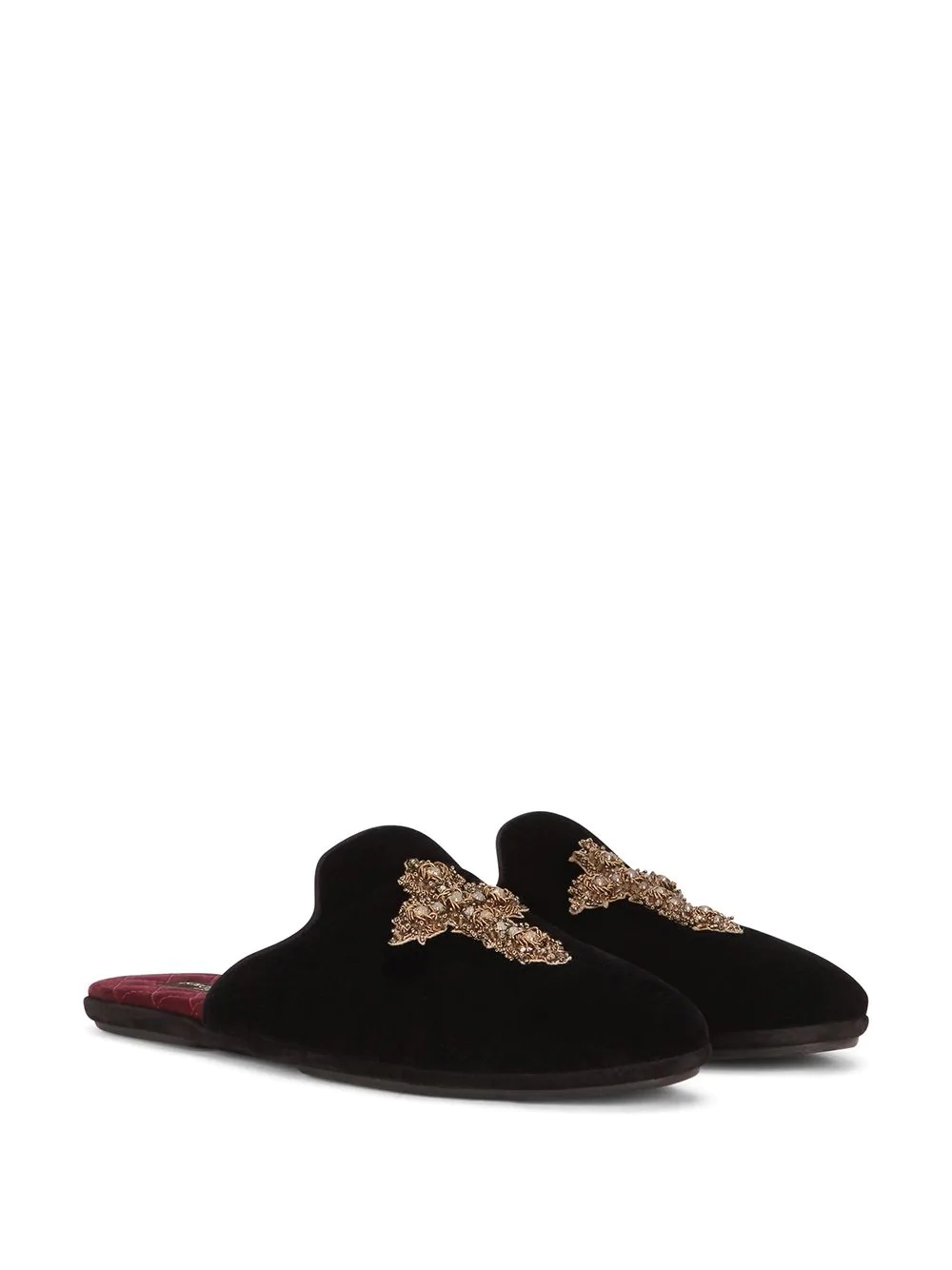 cross-embellished velvet slippers - 2