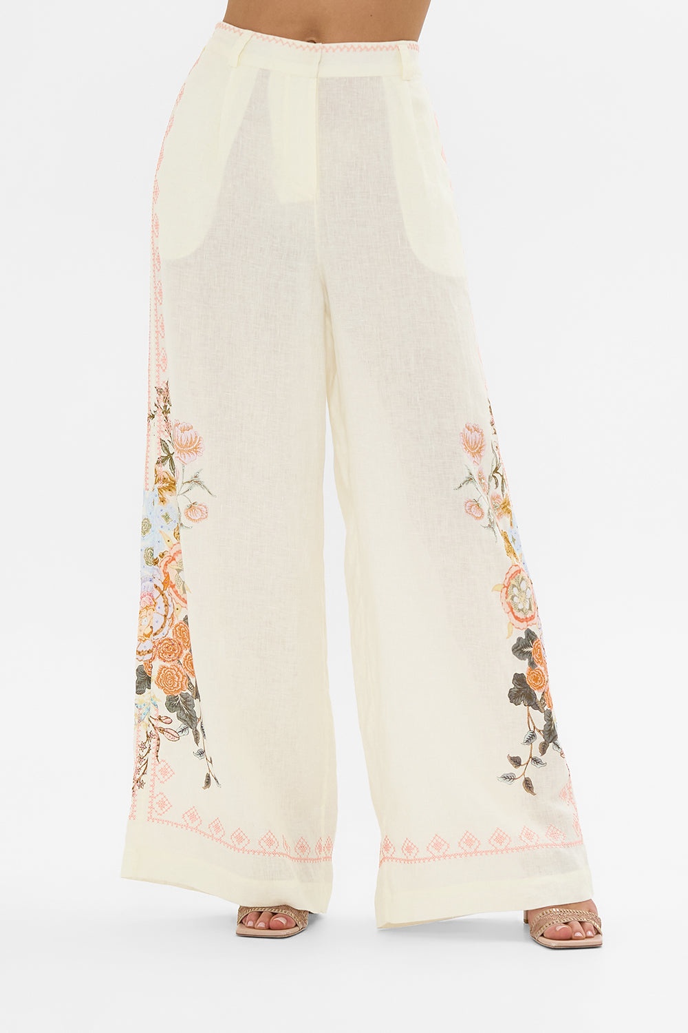 EMBROIDERED WIDE LEG WAISTED PANT - 6
