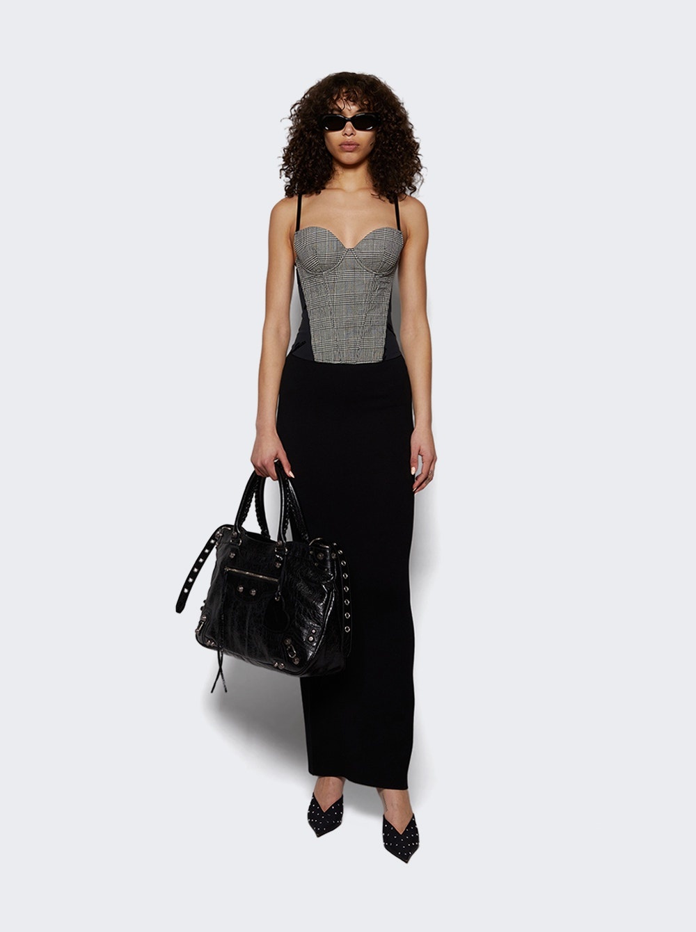 Metalized Wrinkled Corset Top Grey Check - 5
