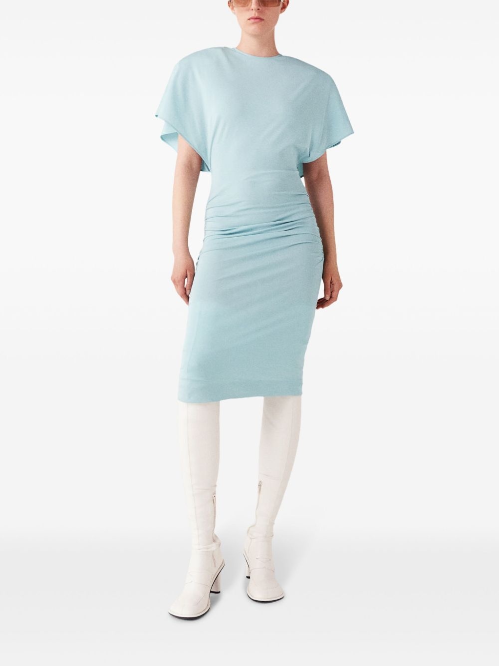 padded-shoulder short-sleeve midi dress - 3