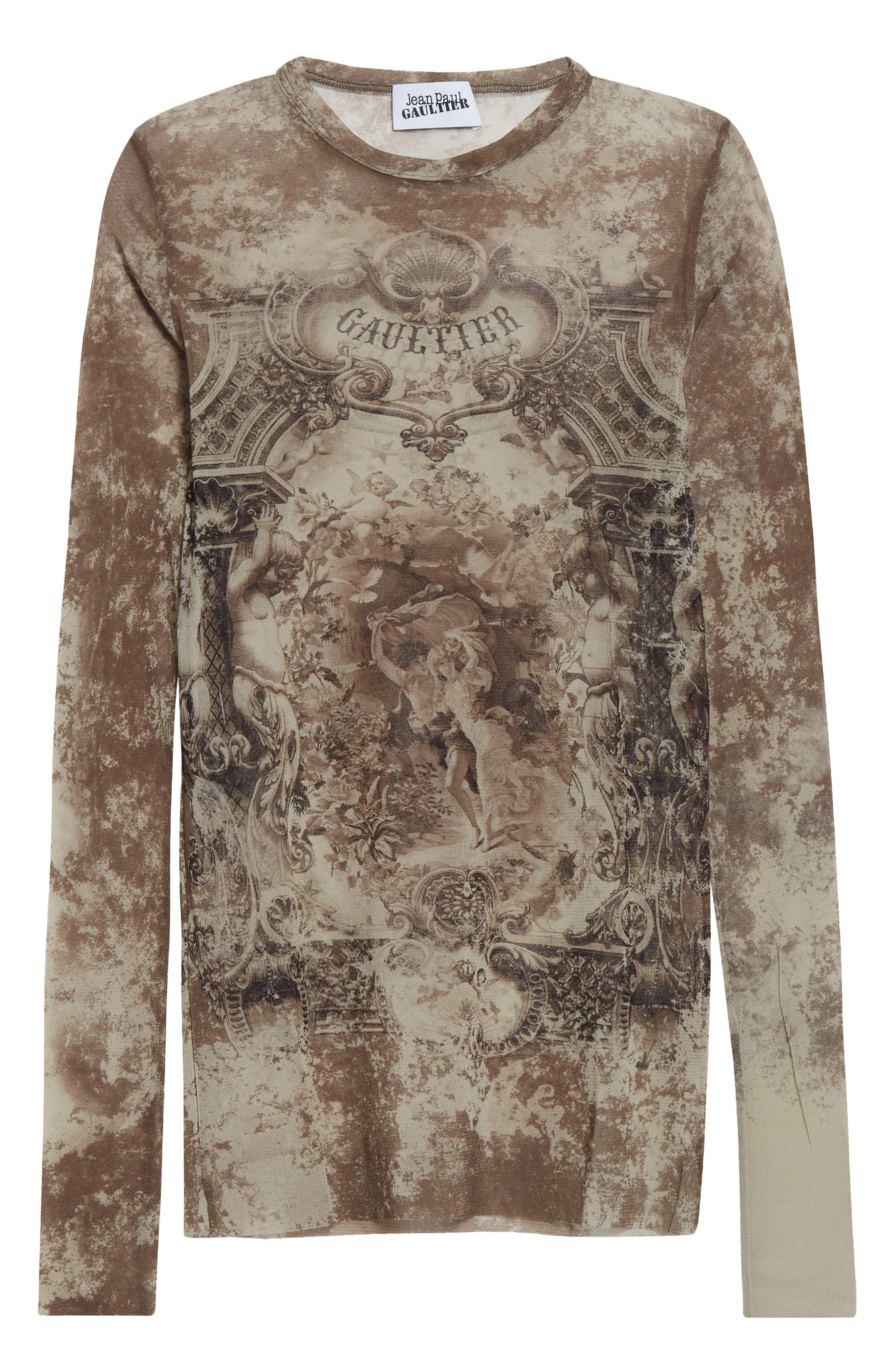 Jean Paul Gaultier Medallion Print Long Sleeve Mesh Top in Light Beige/Taupe at Nordstrom - 6