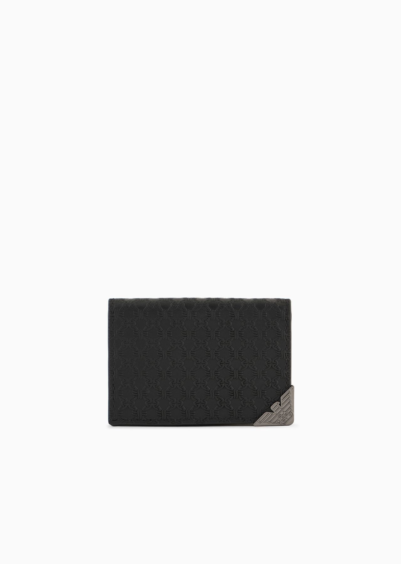 Leather card holder with flap and all-over embossed pattern - 1