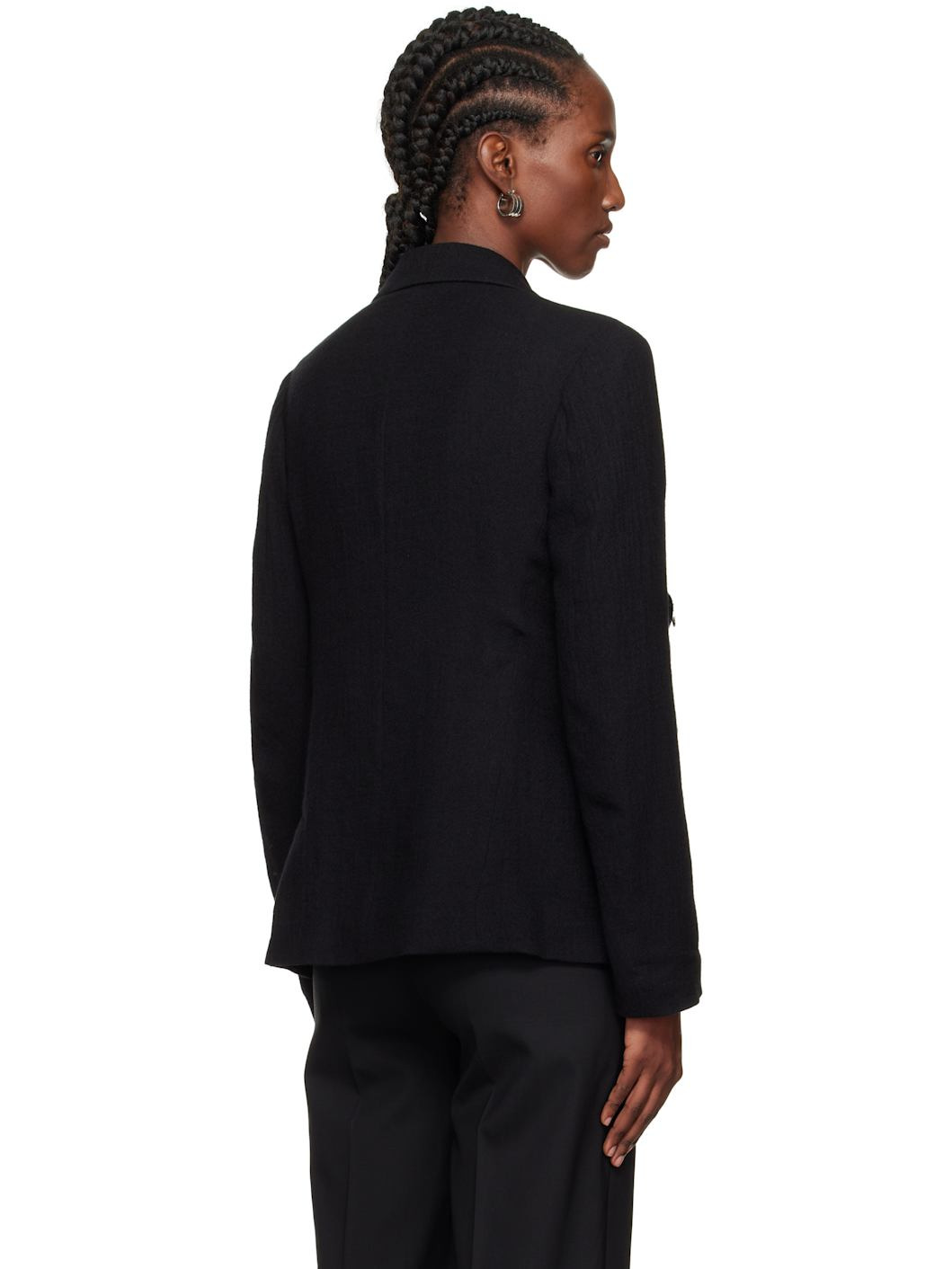 Black O-Left Front Drape Blazer - 3