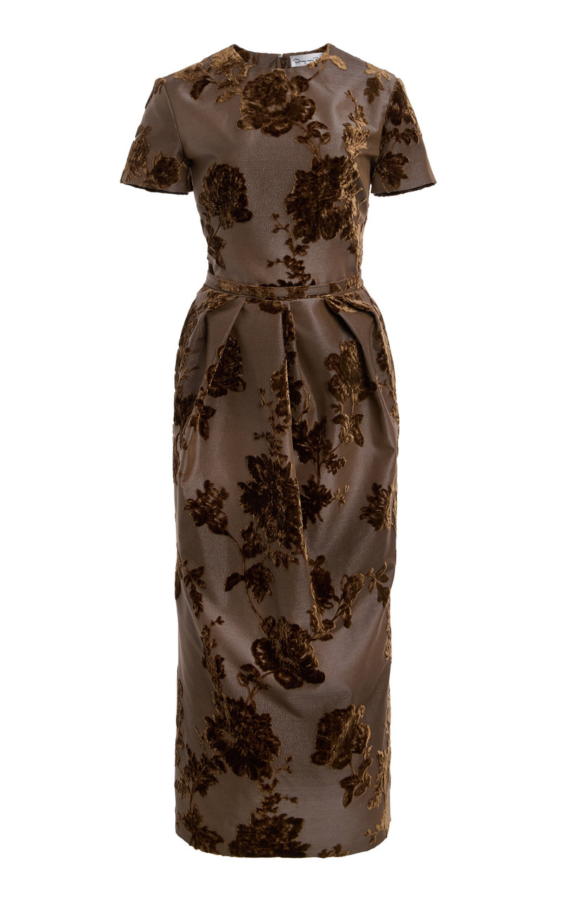 Peony Velvet-Jacquard Midi Cocktail Dress brown 1