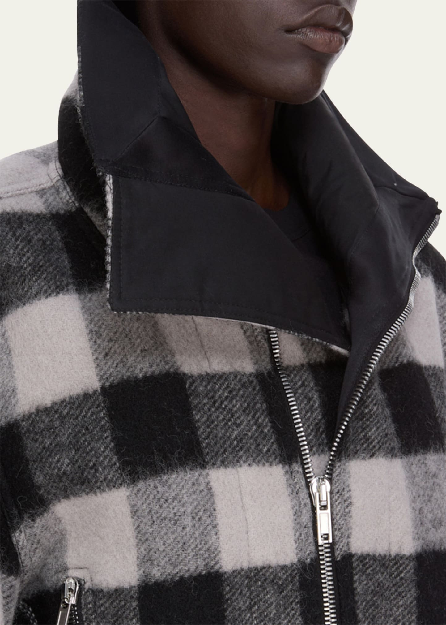Plaid High-Low Zip Jacket - 5