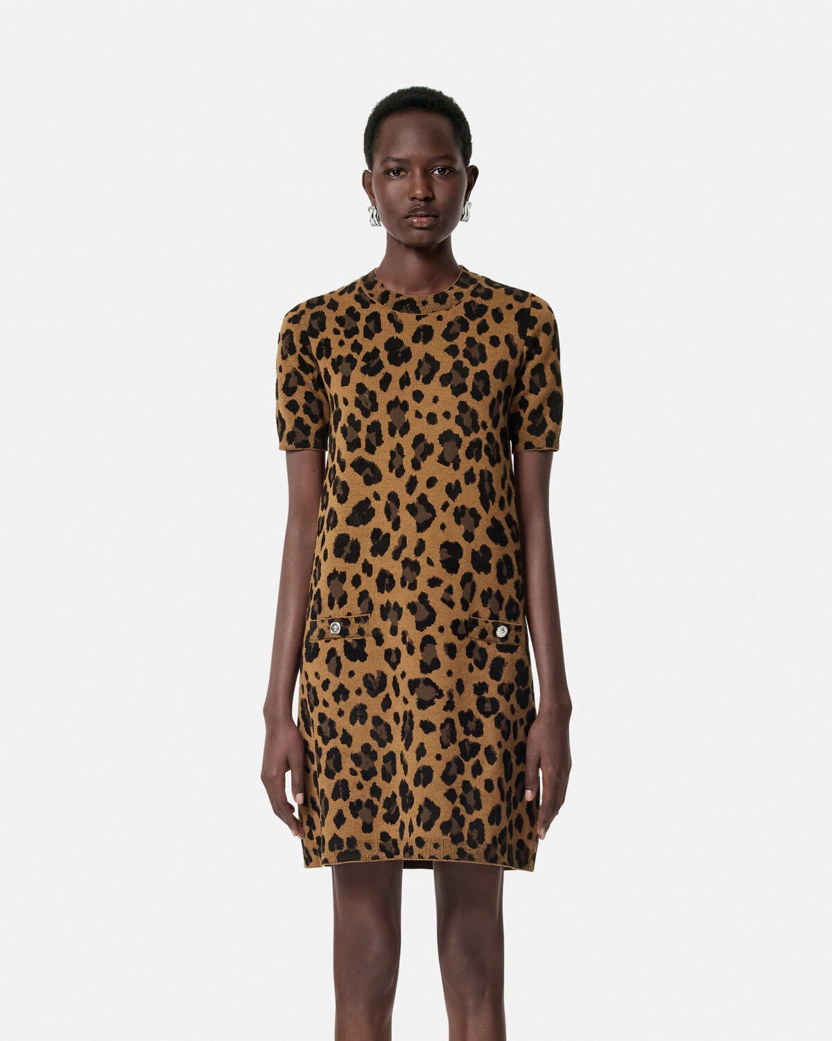 Leopard Jacquard Knit T-Shirt Dress - 4
