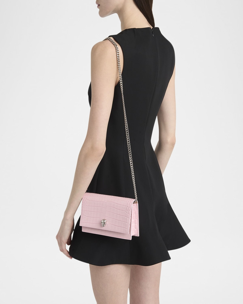 Alexander McQueen Mini Skull Croc-Embossed Crossbody Bag outlook