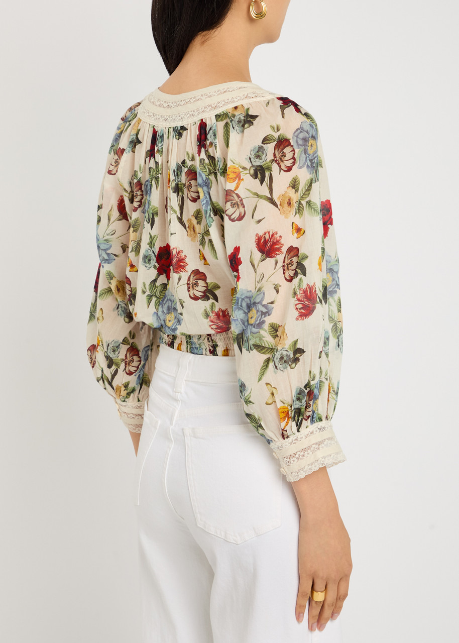 Alice + Olivia Cherelle Floral-print Cropped Cotton Blouse - 3