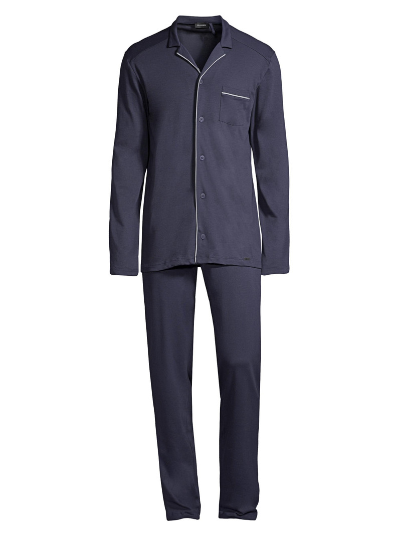 Men's Basic Piped 2-Piece Long Pajama Set - Black Iris 1