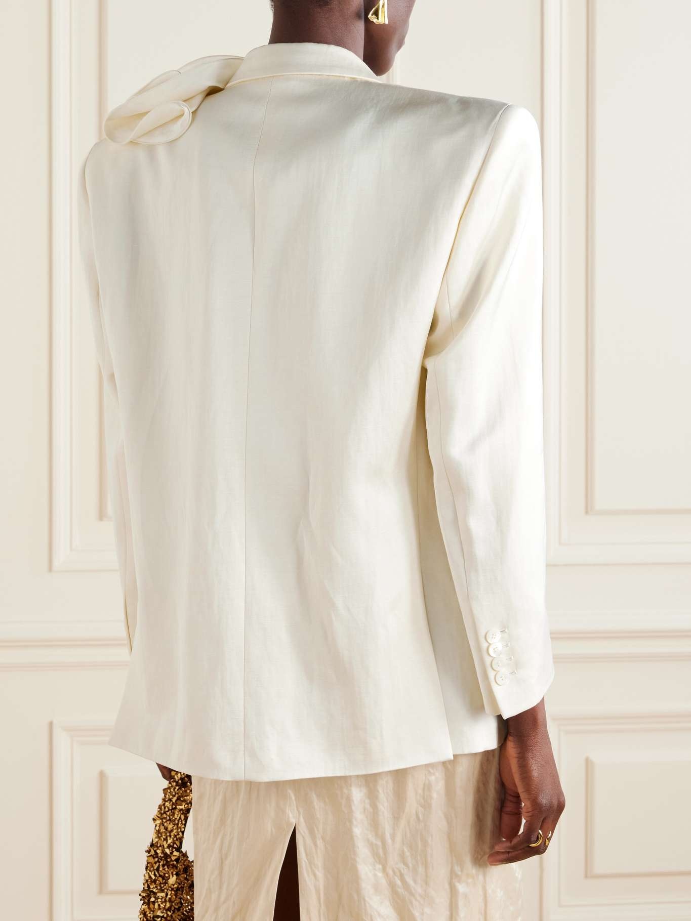 Appliquéd woven blazer Ivory - 3